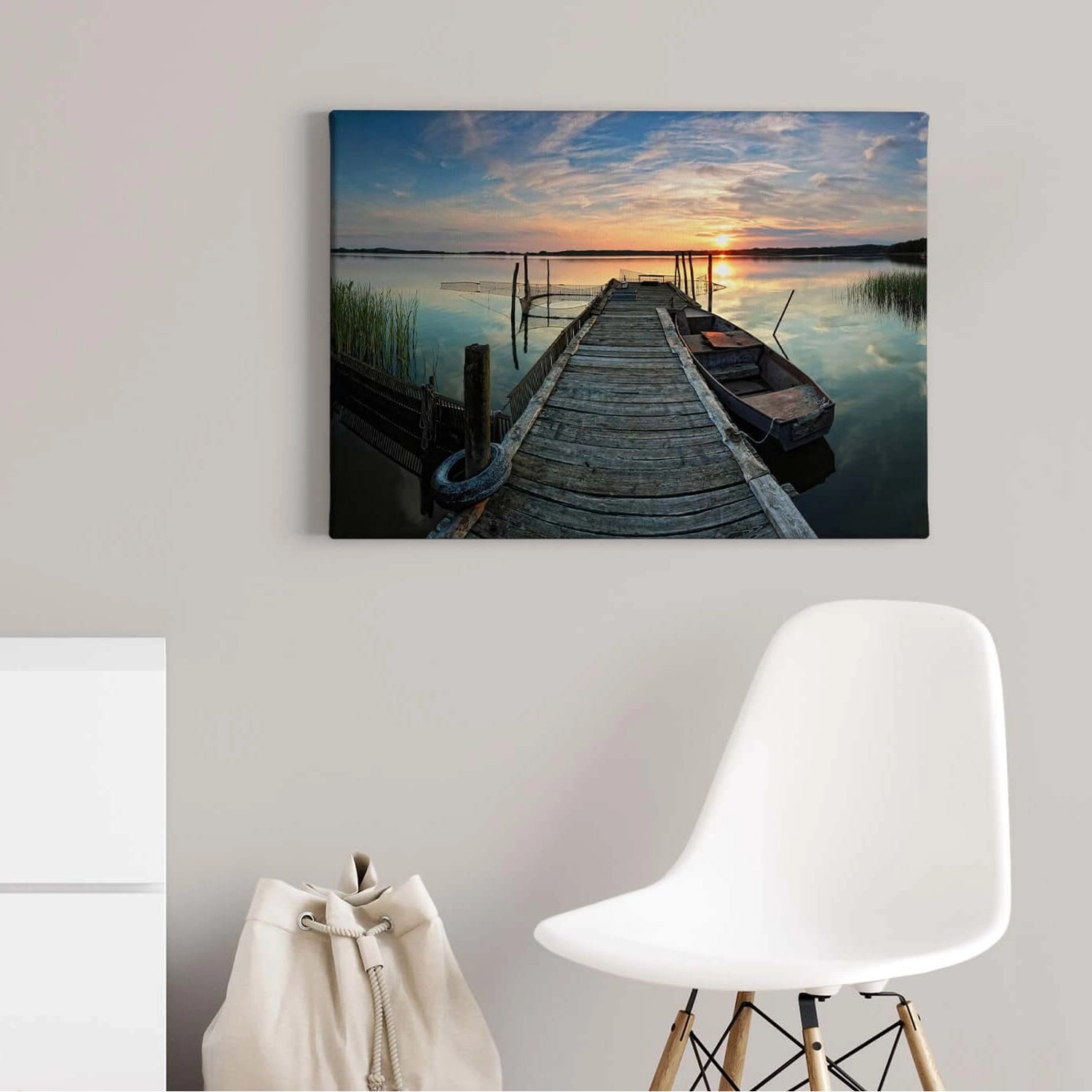 Bricoflor Leinwand Bild Mit Steg Ins Wasser See Wandbild Mit Sonnenuntergang Für Badezimmer Und Schlafzimmer Romantisches Bild Auf Leinwand
