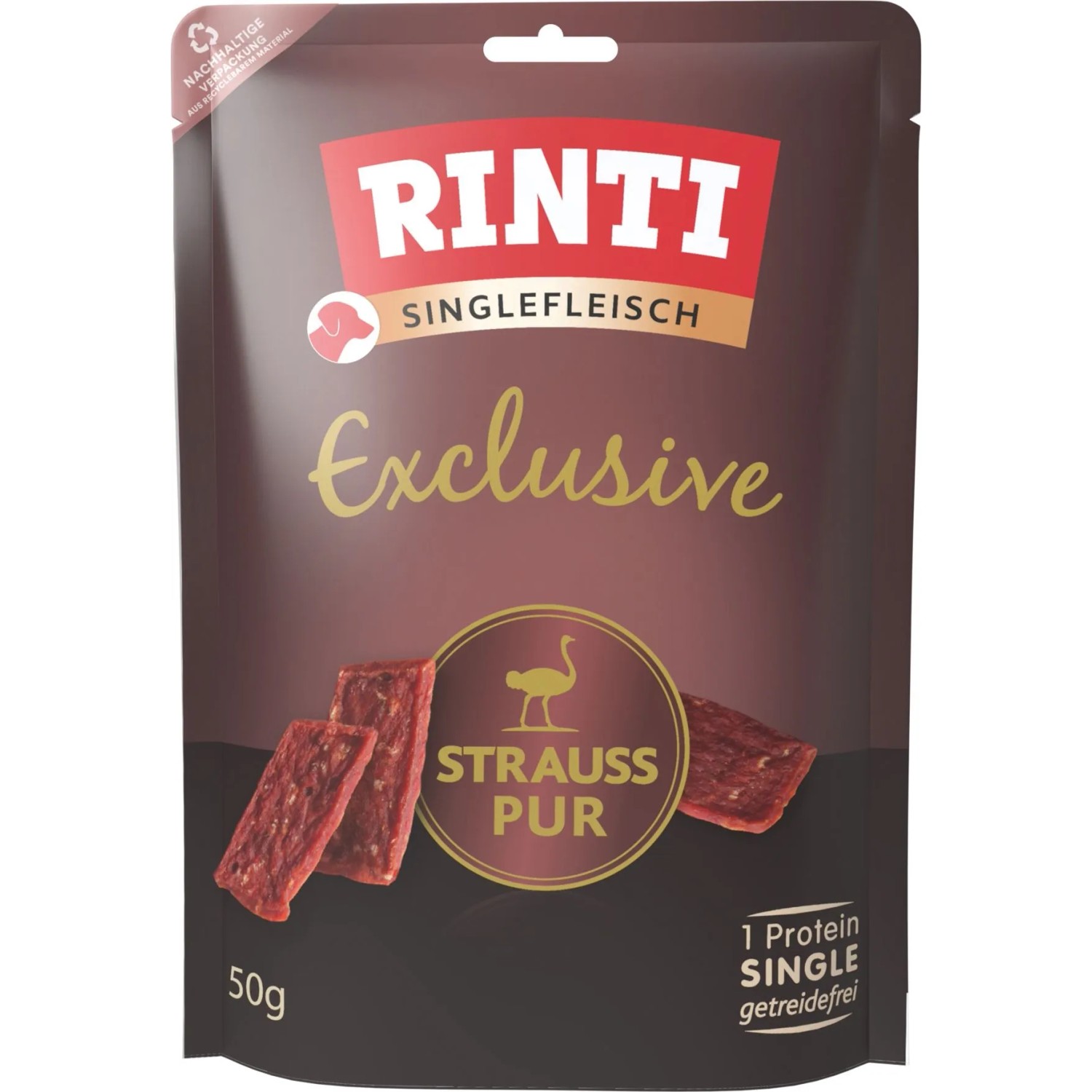 Rinti Hunde-Fleischstreifen Singlefleisch Exclusive Strauss 50 g