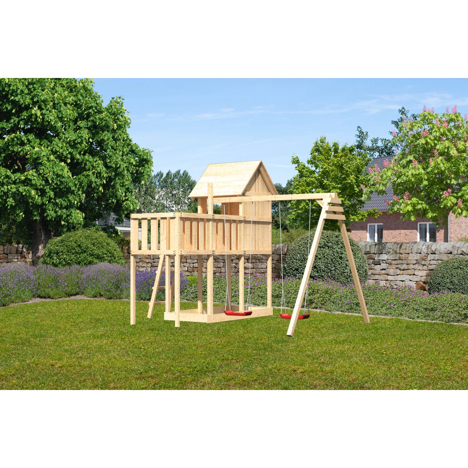 Karibu Stelzenhaus Frieda Doppelschaukel Anbauplattform