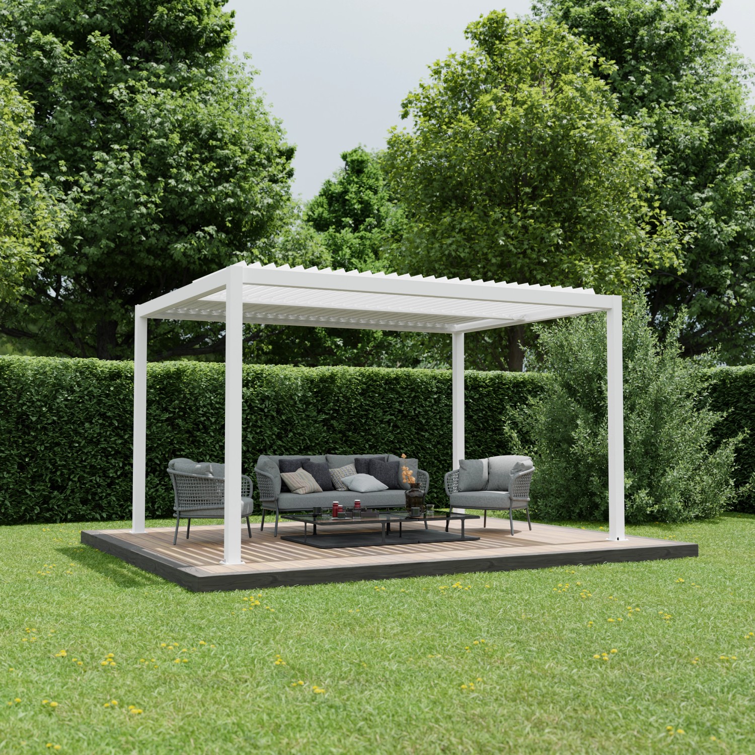Ximax Pergola Shade Aluminium Elektrisch 300 cm x 400 cm Weiß mit Beleuchtung