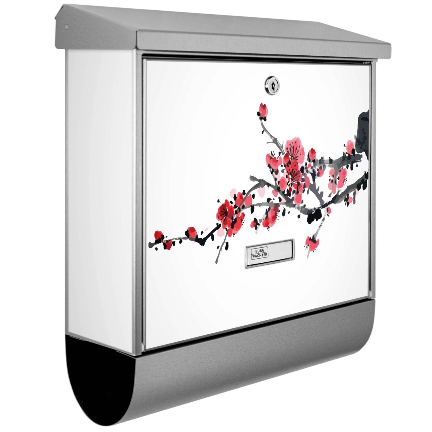 Banjado Briefkasten Edelstahl 38x39x12cm Mit Zeitungsfach Inkl. Montagematerial Motiv Japanische Blüten 2