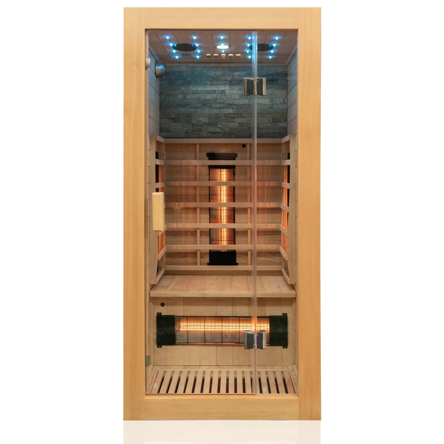 Dewello Infrarotkabine Sauna Milton 90cm x 90cm 1 Person Vollspektrum & Karbonstrahler Hemlock Tannenholz
