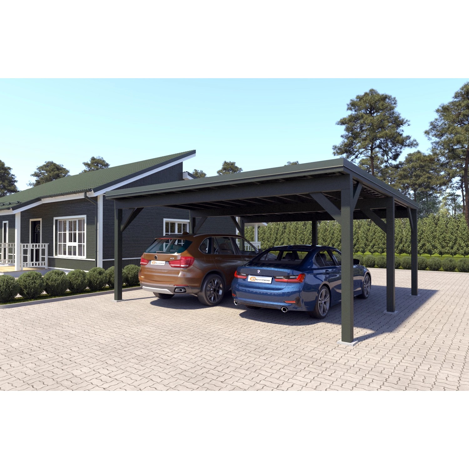 Holzbrüder Carport Ralf 36m² 150kg/m² Chromoxidgrün-Dornengrün