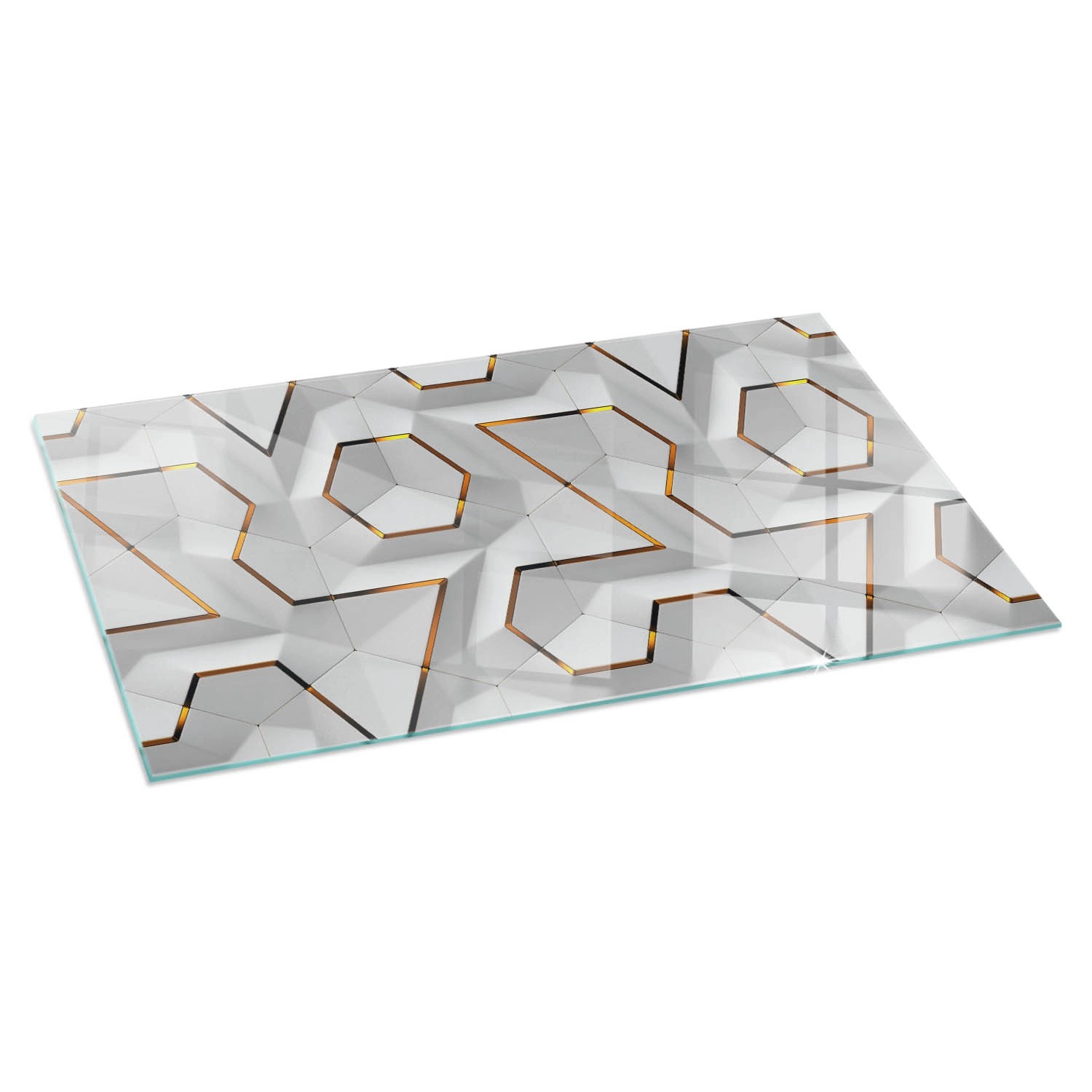 Tulup Glasplatte für Kamin 3D-Geometrisches Muster Glasplatte unter Kaminöfen Rechteck 140x70 cm Weiß Glasplatte für Kamin Vorlegeplatte für Kaminöfen