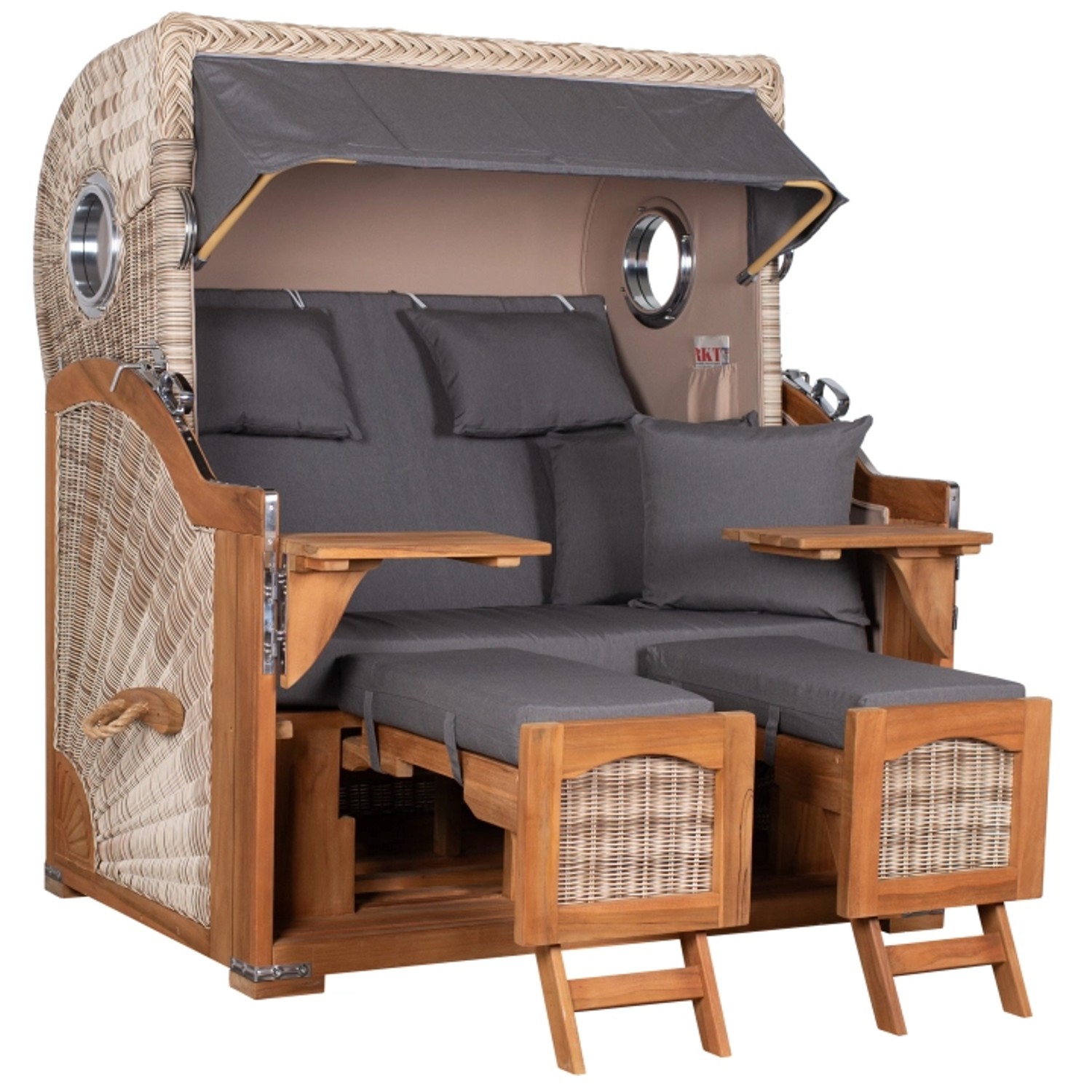 GarWoh Strandkorb Rantum Grande Teak PE Shell Dessin 551