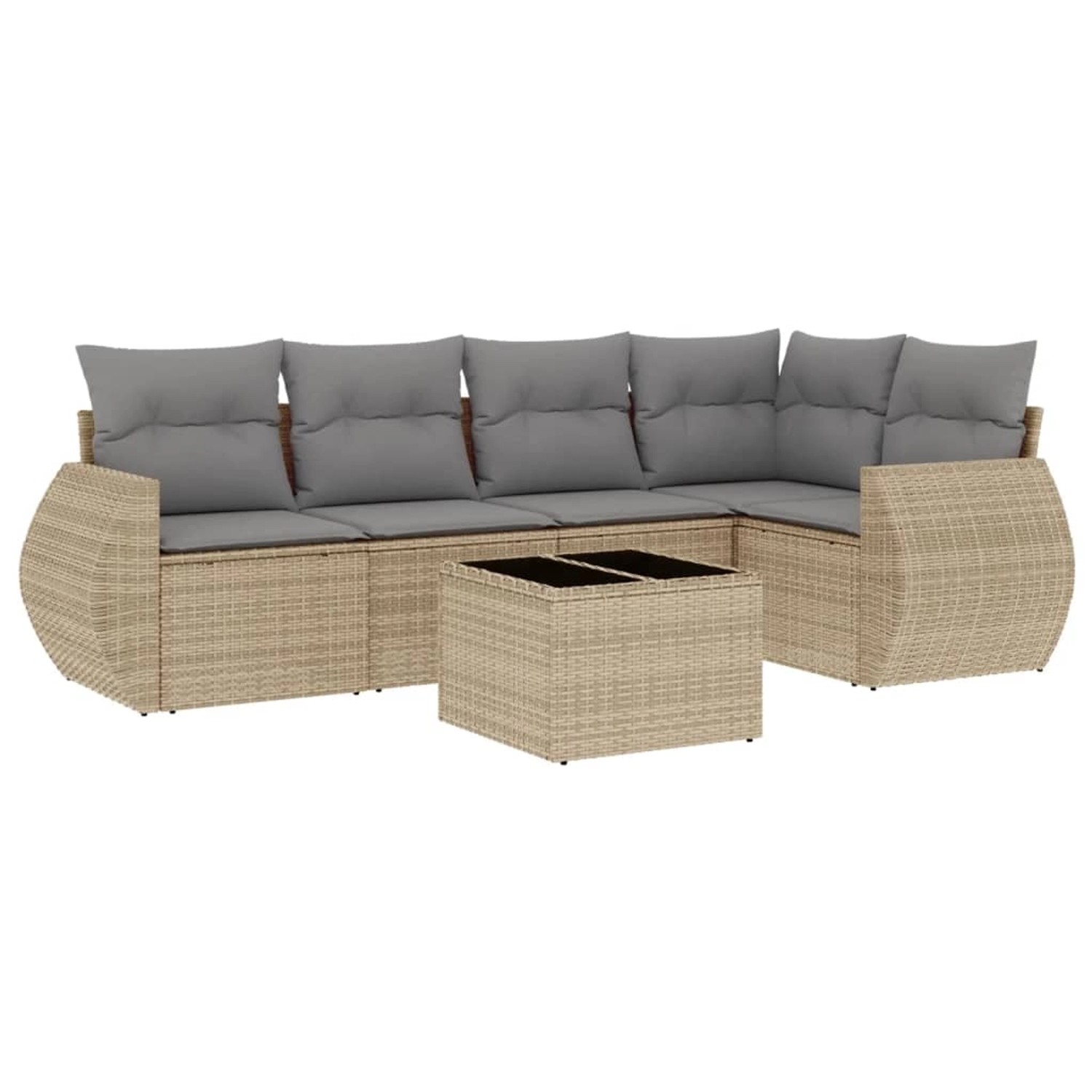 vidaXL 6-Tlg Garten-Sofagarnitur mit Kissen Beige Poly Rattan 3253676