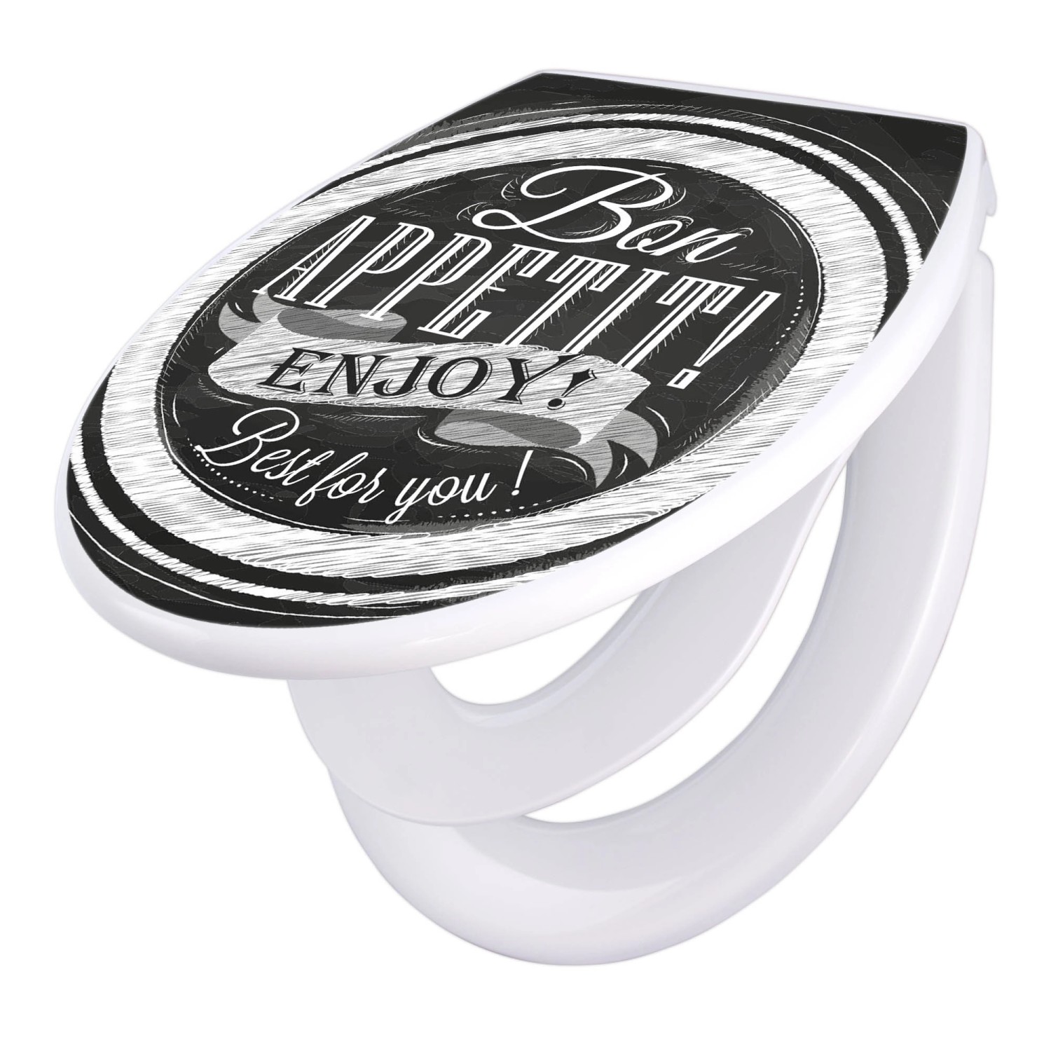 Banjado Familien WC Sitz Mit Absenkautomatik Universeller Klodeckel Mit Kindersitz Hochwertiges Polypropylen Mit Motiv Bon Appetit