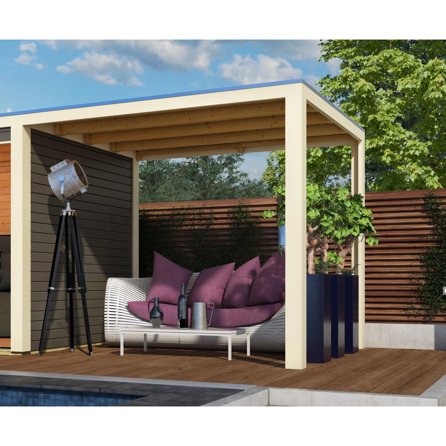 Karibu Anbaudach für das Saunahaus Jasper und Kjeld Elfenbeinweiß Elfenbeinweiß