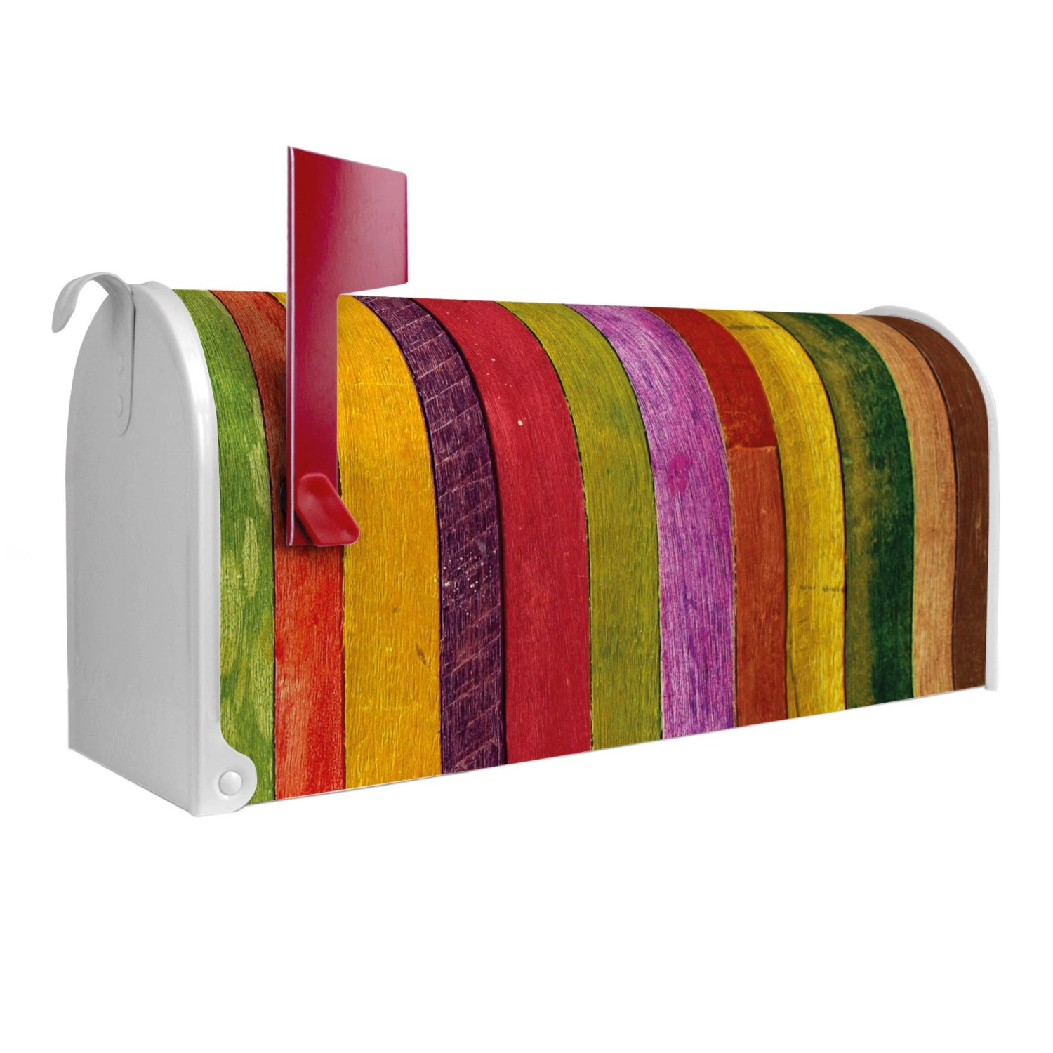 Banjado Amerikanischer Briefkasten Weiß 48x22x16cm US Mailbox Letterbox Postkasten Stahl Pulverbeschichtet Motiv Holz Collage Bunt