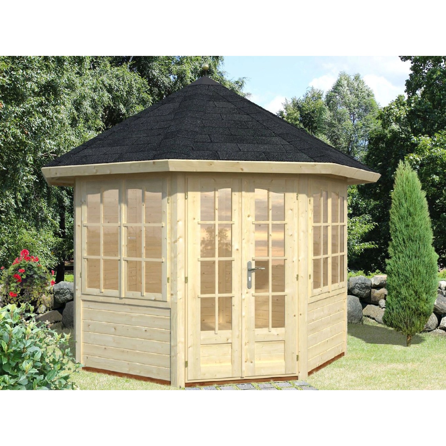 Palmako Holz-Pavillon Veronica 2 Natur unbehandelt 289 cm x 289 cm