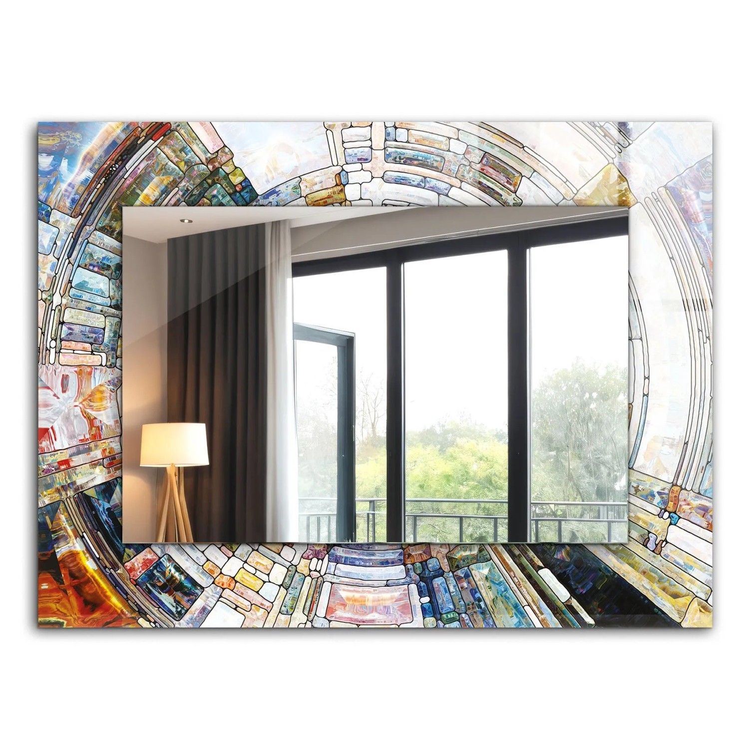 Tulup Spiegel mit Aufdruck Abstraktes Mosaik Aus Kreisen 80x60 cm Rechteckig Spiegel mit Dekorativem Aufdruck Spiegel mit Zierrahmen Spiegel Ornamente