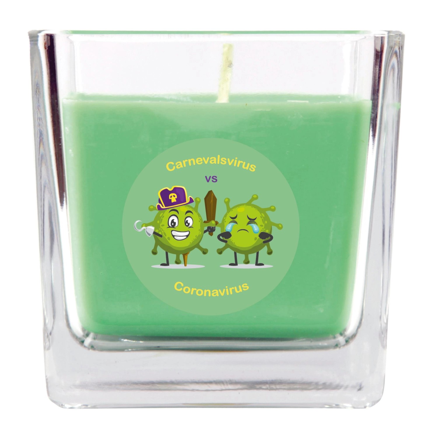 HS Candle Duftkerze & Glas Karneval Grün Viereck 50h