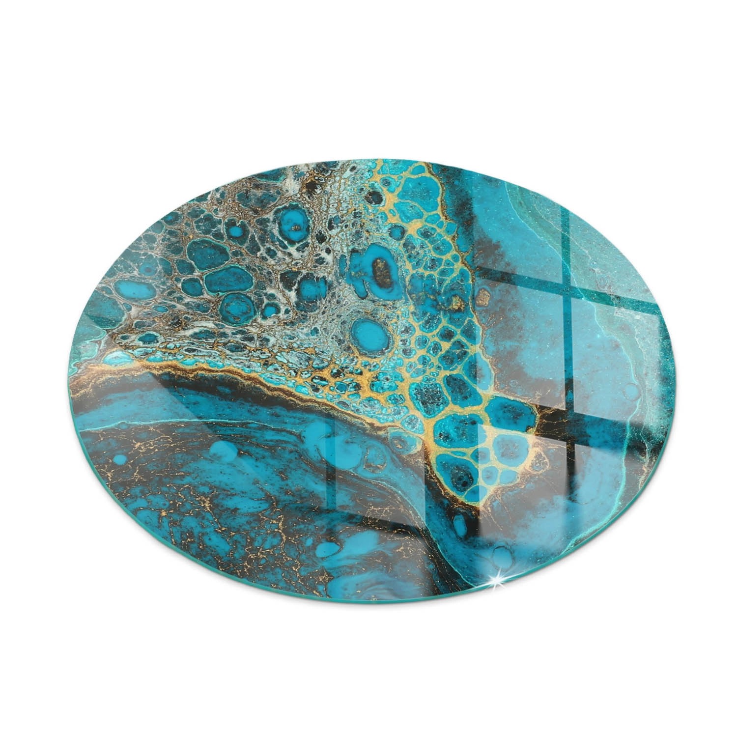 Tulup Glasplatte für Kamin Abstraktes Organisches Muster Glas unter Kamin Runden 70x70 cm Türkis Glasplatte für Kamin Glasplatte unter Kamin