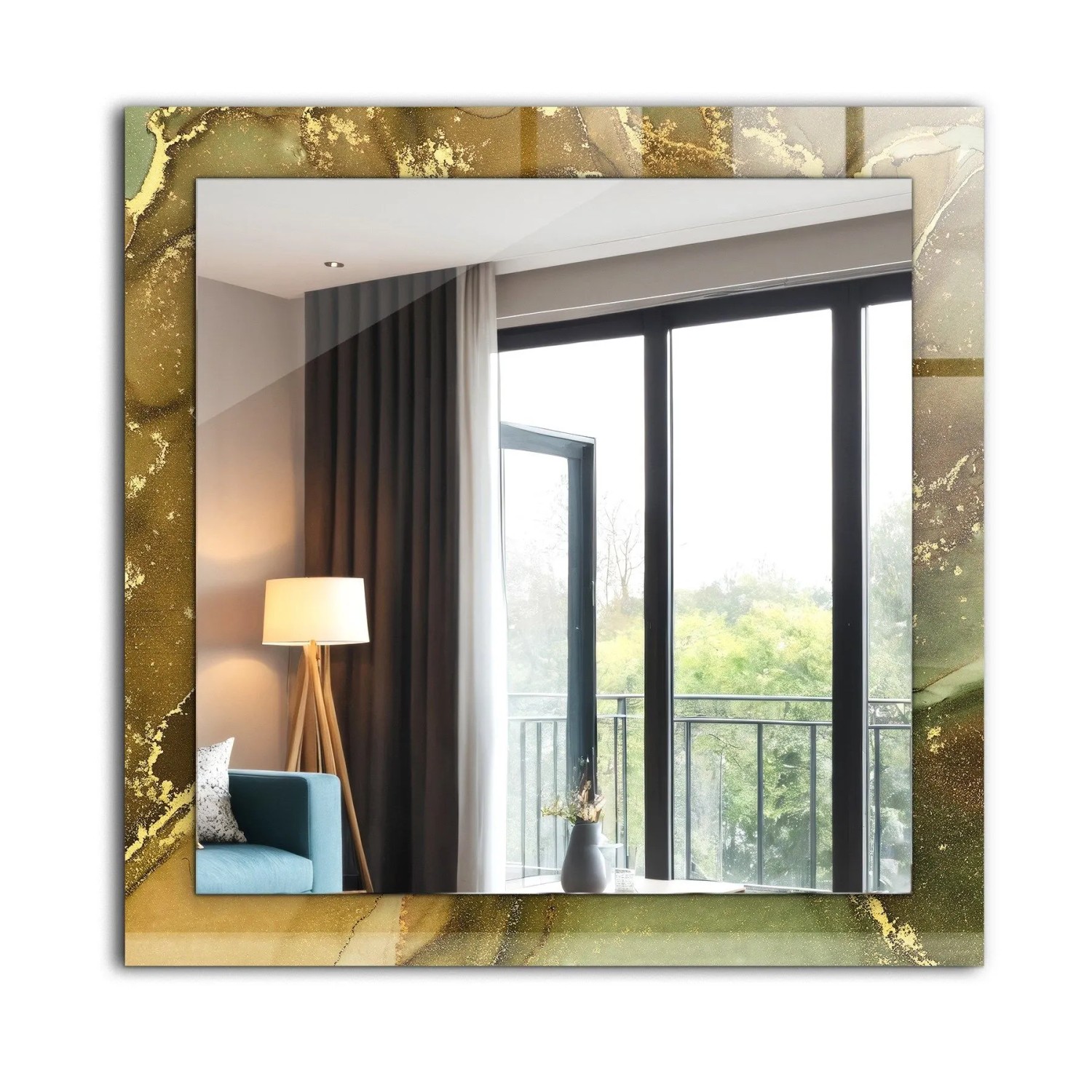 Tulup Spiegel mit Motivdruck Abstrakte Kunst 60x60 cm Rechteckig Spiegel Aufdruck Spiegel Ornament Spiegel Ornamente