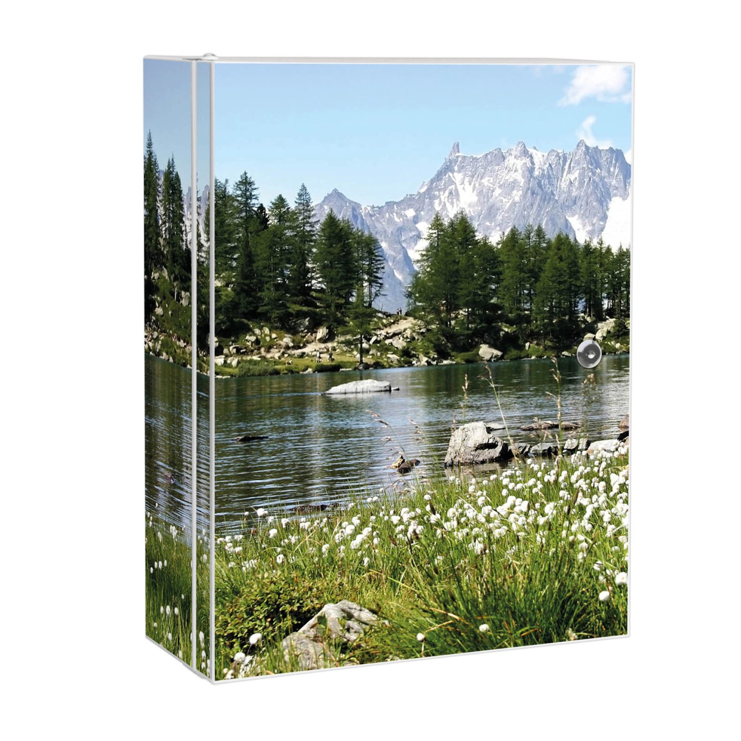 Banjado XXL Medizinschrank Abschliessbar 35x46x15cm Arzneischrank Weiß Aus Metall Mit Motiv Bergidylle