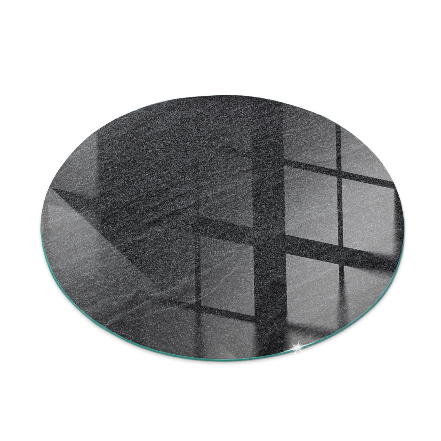 Tulup Glasplatte für Kamin Natursteinstruktur Glas unter Kamin Runden 50x50 cm Schwarz Glasplatte für Kamin Glasplatte unter Kamin