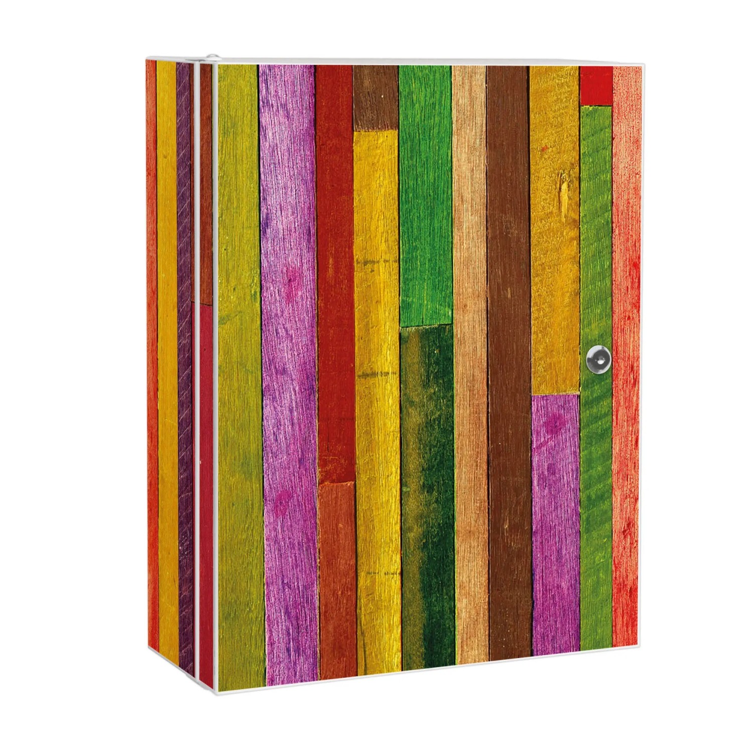 Banjado XXL Medizinschrank Abschliessbar 35x46x15cm Arzneischrank Weiß Aus Metall Mit Motiv Holz Collage Bunt