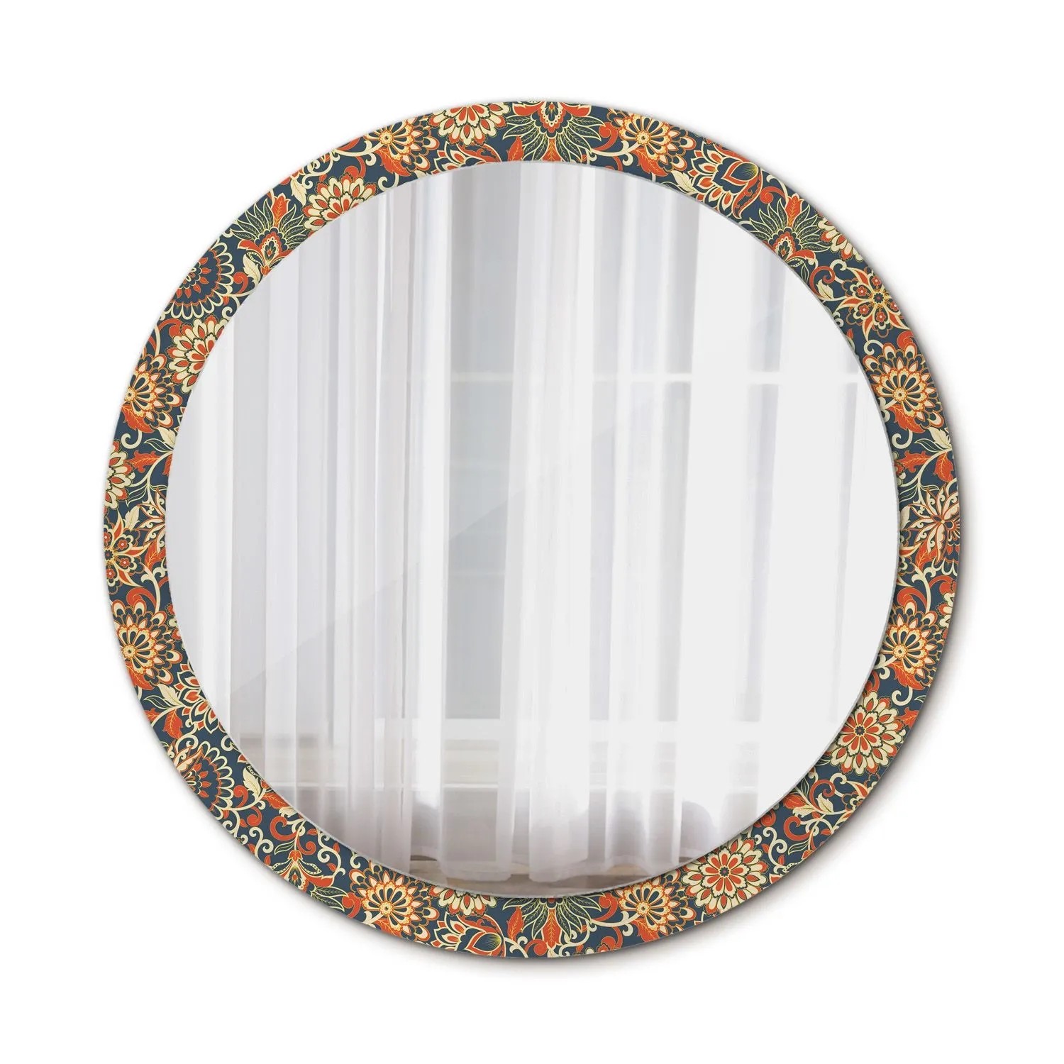 Tulup Bedruckte Spiegel Retro Blumen 100x100 cm Runder Spiegel mit Dekoration Dekorativer Spiegel Spiegel Ornamente