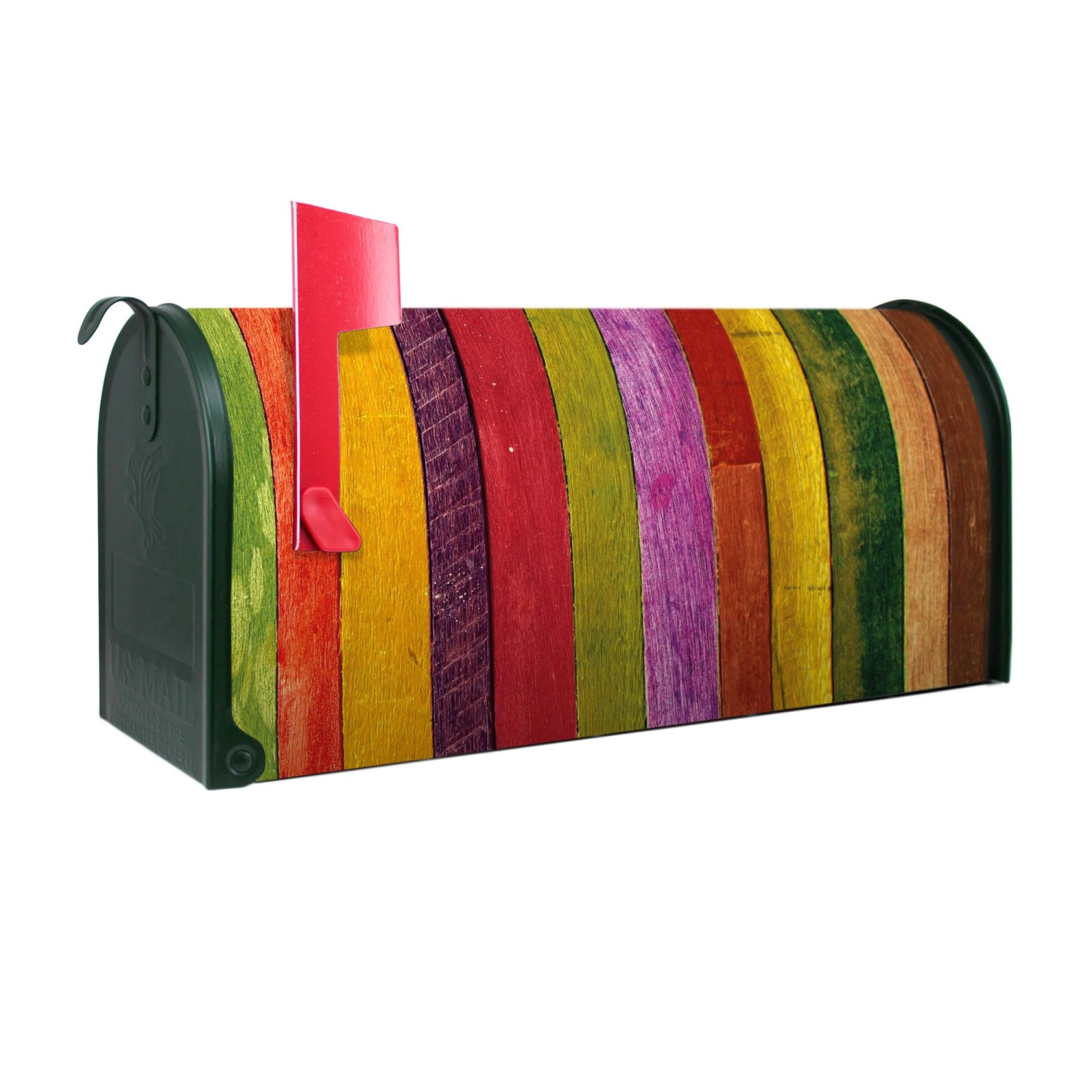 Banjado Amerikanischer Briefkasten Grün 48x22x16cm US Mailbox Letterbox Postkasten Stahl Pulverbeschichtet Motiv Holz Collage Bunt