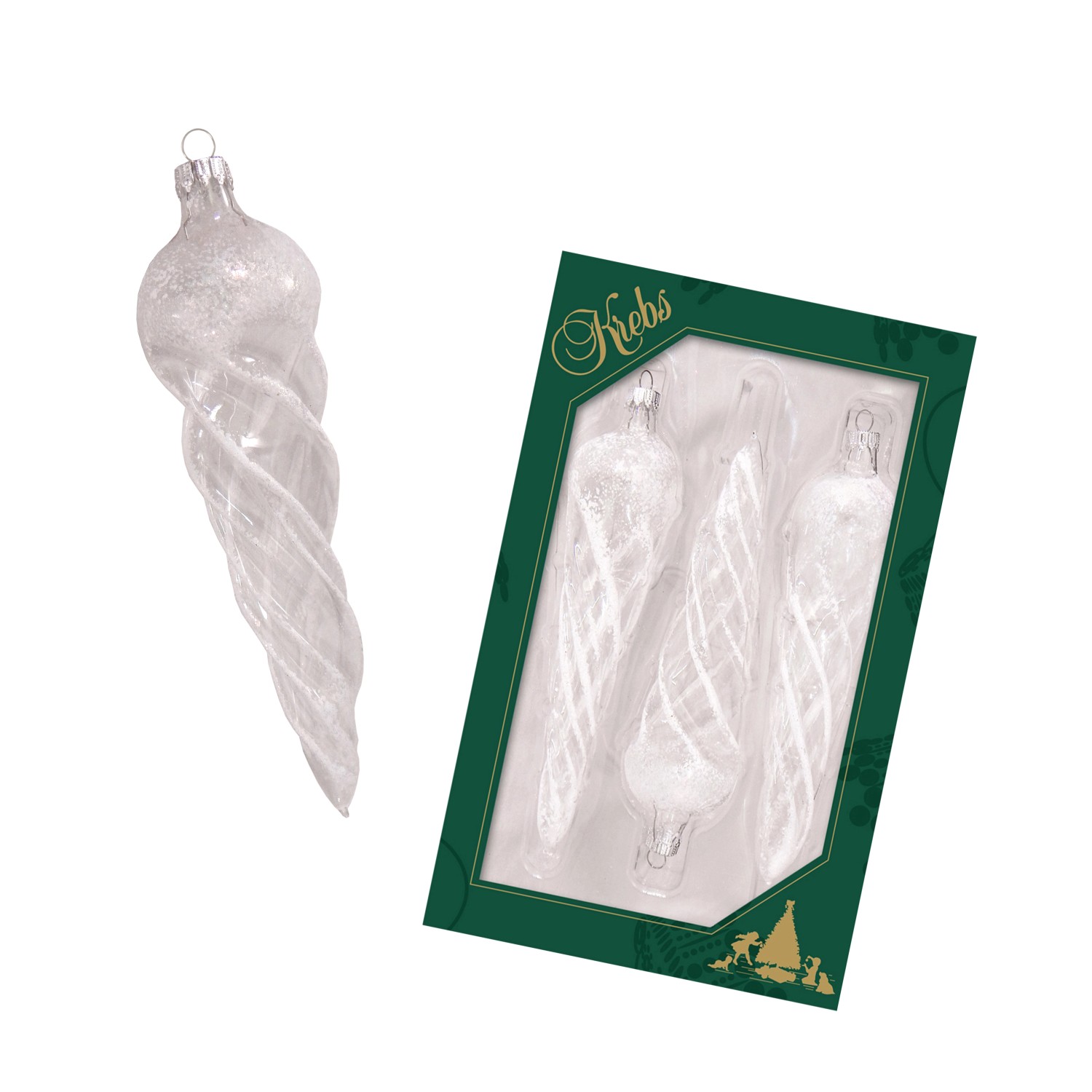 Krebs Glas Lauscha Baumschmuck Eiszapfen Weiß 16cm