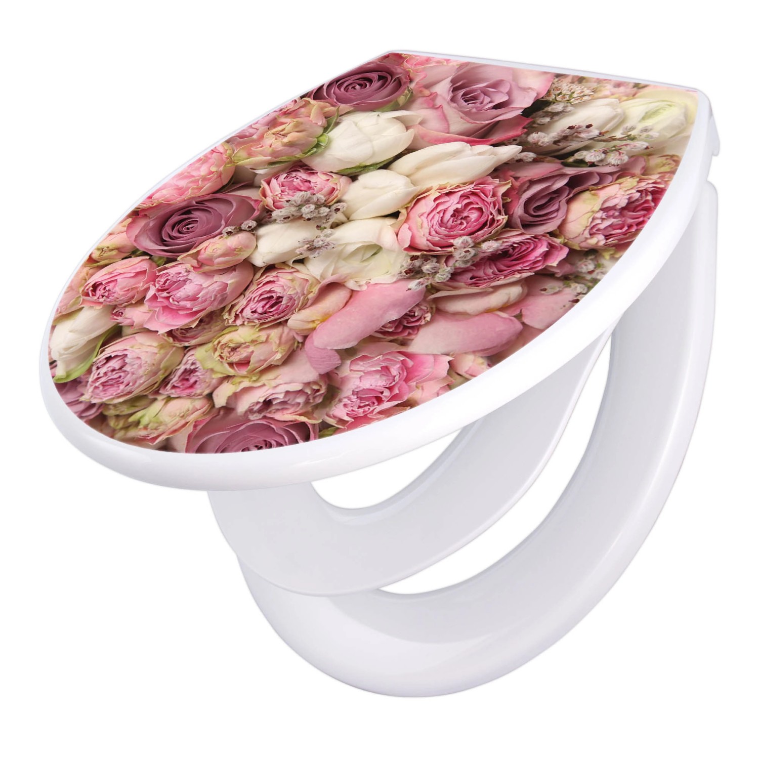 Banjado Familien WC Sitz Mit Absenkautomatik Universeller Klodeckel Mit Kindersitz Hochwertiges Polypropylen Mit Motiv Strauss Rosen