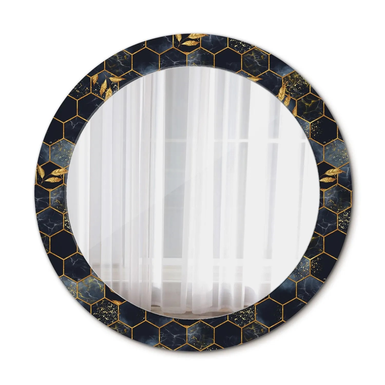 Tulup Bedruckter Spiegel Sechseckiger Marmor 70x70 cm Runder Spiegel Bedrucktem Rahmen Dekorative Spiegel Spiegel mit Ornamenten