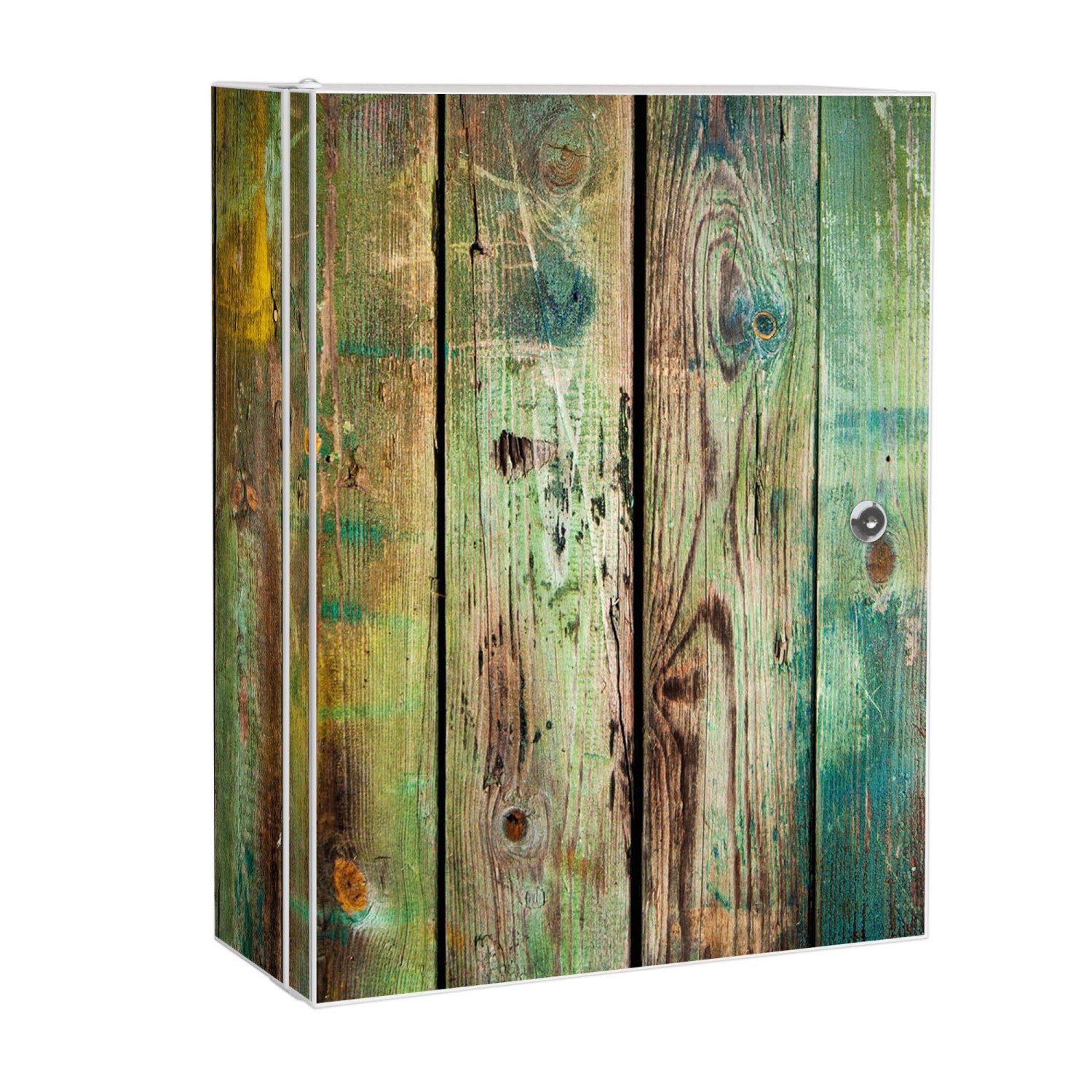 Banjado XXL Medizinschrank Abschliessbar 35x46x15cm Arzneischrank Weiß Aus Metall Mit Motiv Grünes Holz
