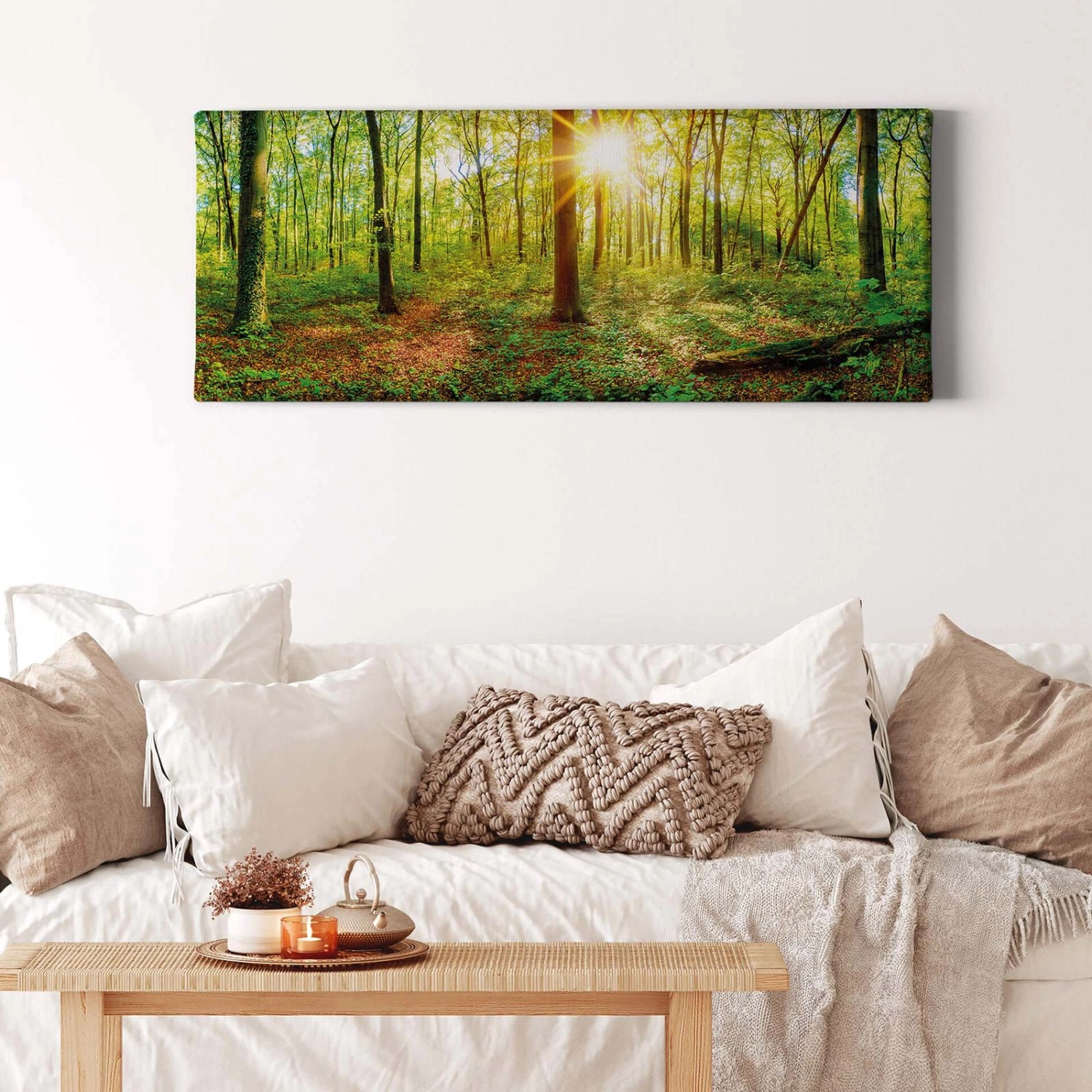 Bricoflor Bild Mit Wald Und Sonnenstrahlen Leinwand Bild Mit Bäumen In Grün Landschaftsbild Auf Leinwand Für Wohnzimmer Und Schlafzimmer