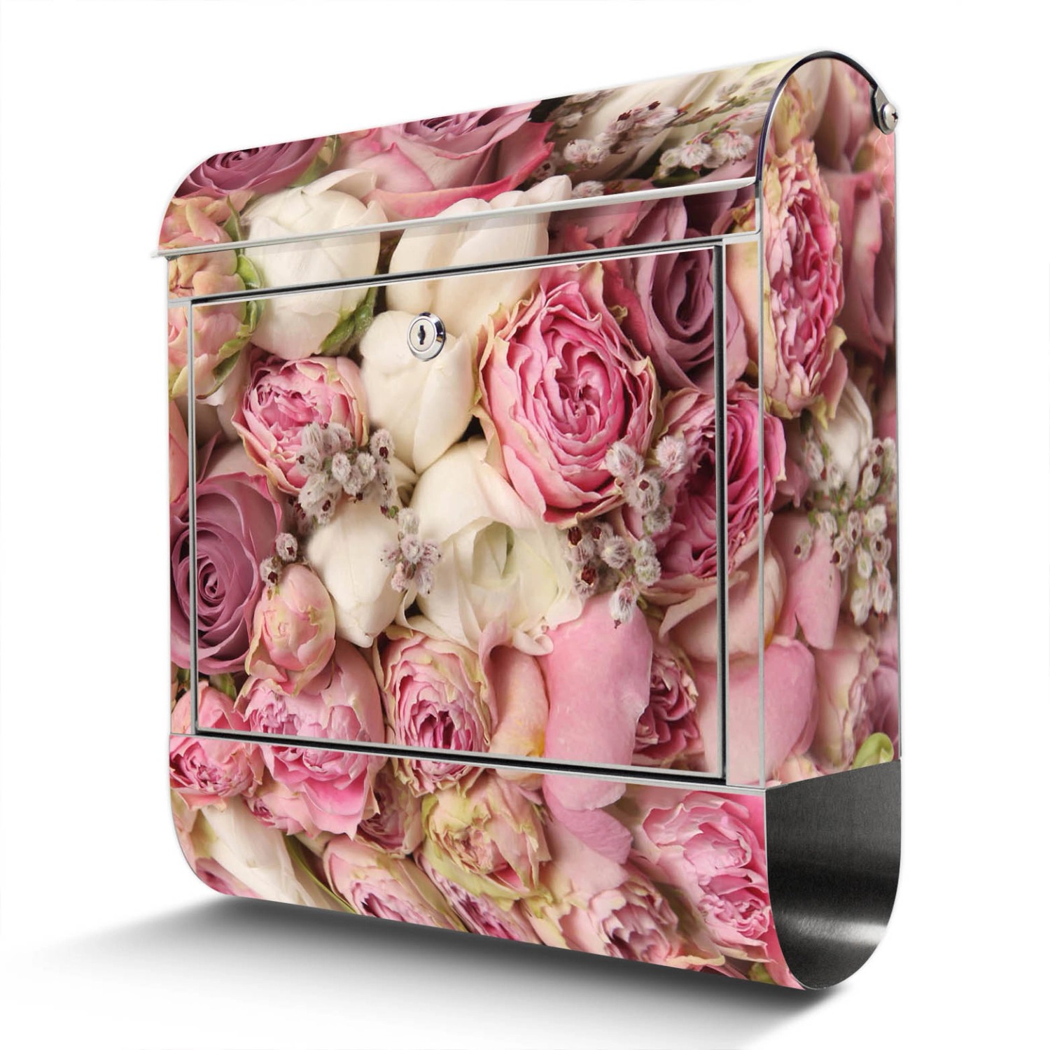Banjado Briefkasten Edelstahl 38x43x12.5cm Rostfrei Mit Zeitungsfach Mit Motiv Motiv Strauss Rosen