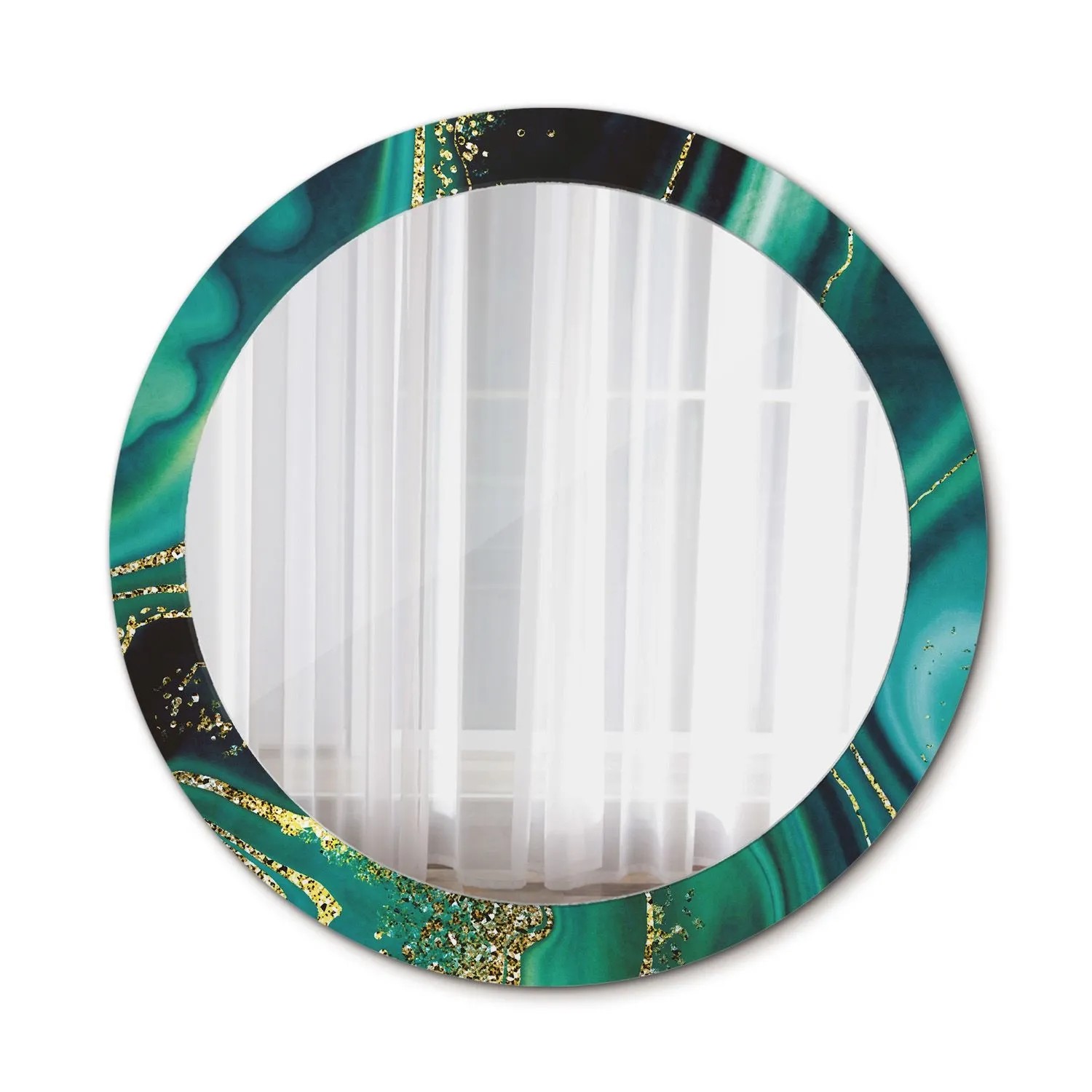 Tulup Spiegel mit Motivdruck Smaragdfarbener Marmor 80x80 cm Runder Spiegel Aufdruck Spiegel Ornament Spiegel Ornamente