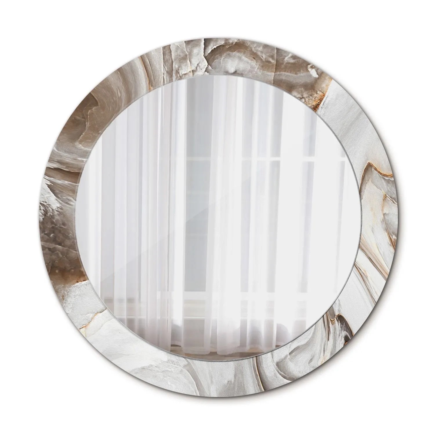 Tulup Spiegel mit Aufdruck Heller Marmor 70x70 cm Runder Spiegel mit Dekorativem Aufdruck Spiegel mit Zierrahmen Spiegel mit Ornamenten