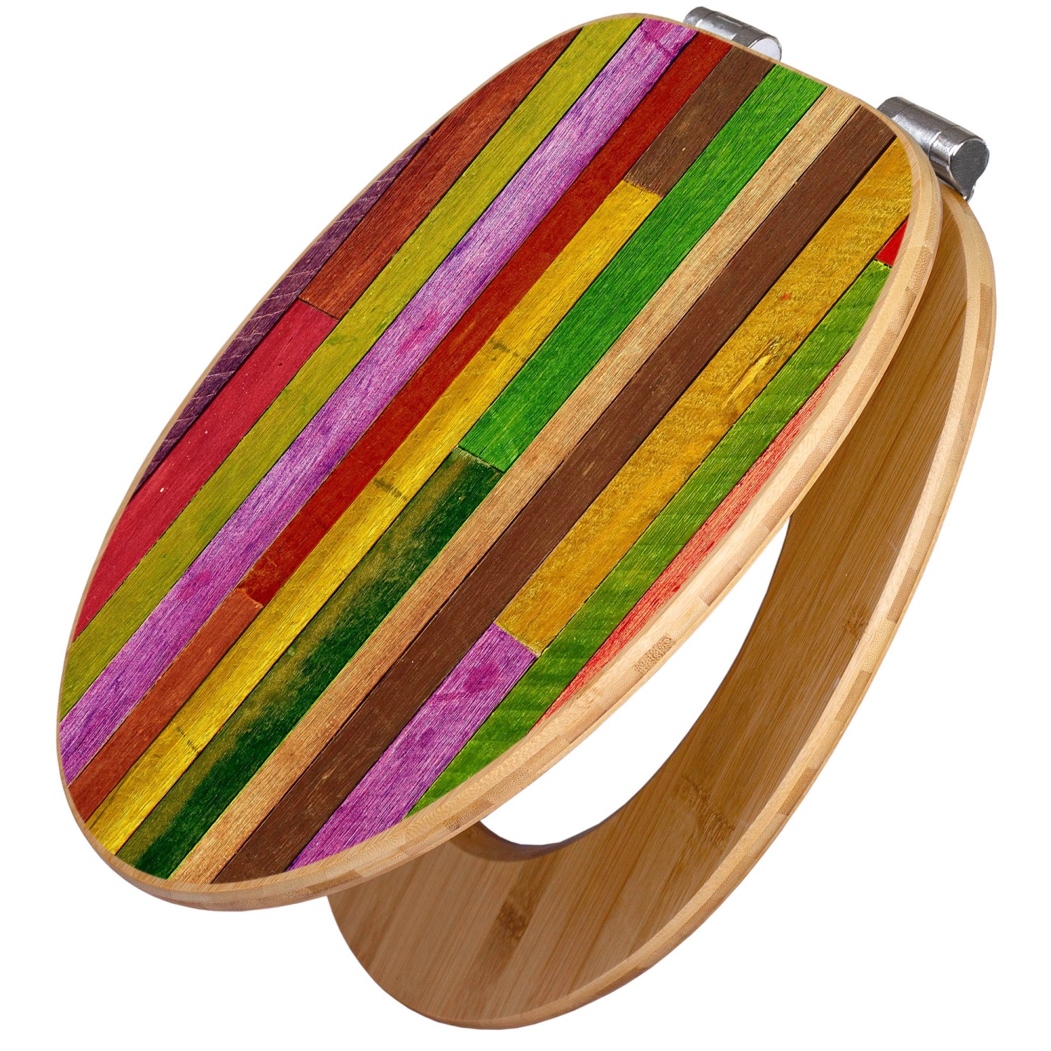 Banjado Design WC Sitz Bambus Holz Toilettendeckel Mit Absenkautomatik Klodeckel WC-Sitz Soft Close Mit Motiv Holz Collage Bunt