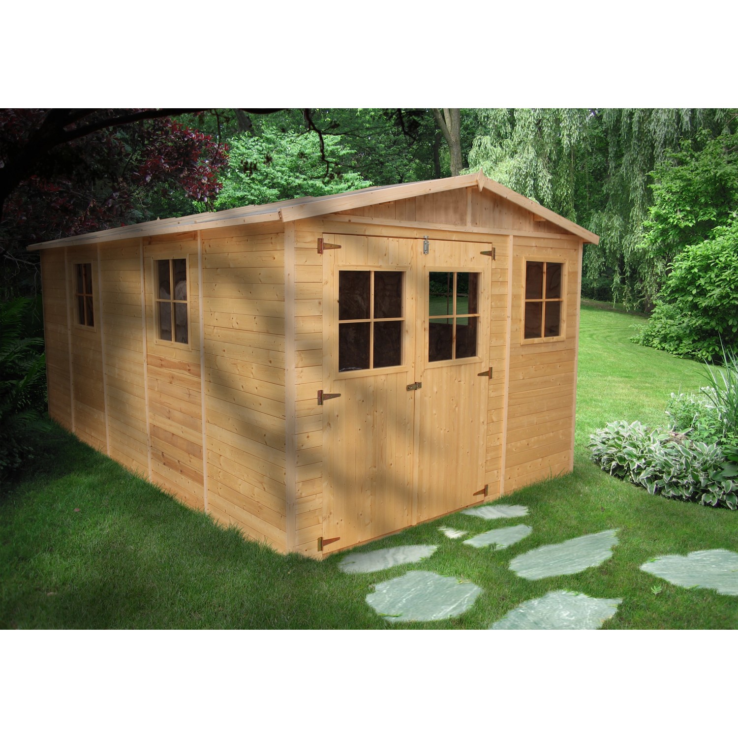 Timbela Gartenhaus Holz M337+M337G 14,94 m² mit Fenstern und Boden