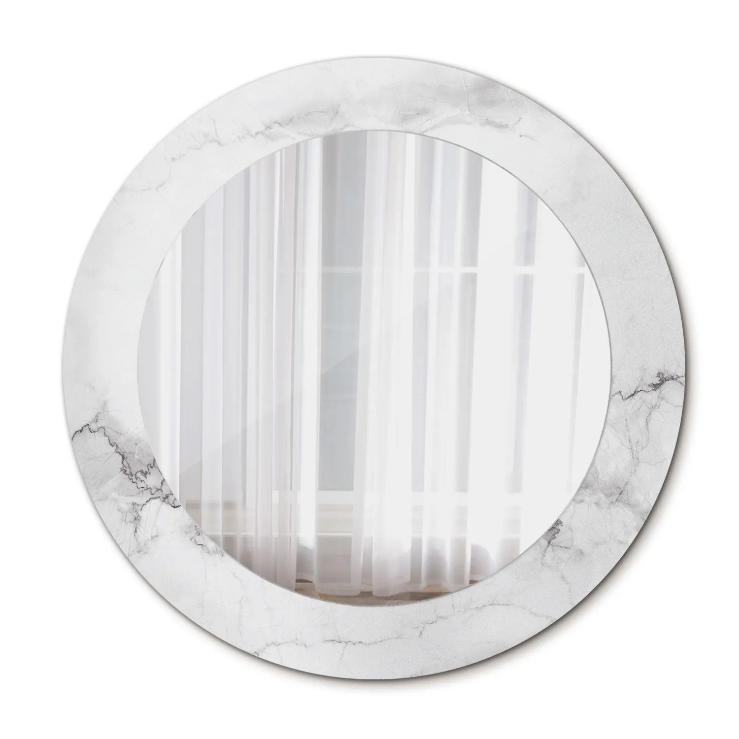 Tulup Bedruckte Spiegel Weißer Marmor 60x60 cm Runder Spiegel mit Dekoration Dekorativer Spiegel Spiegel Ornamente