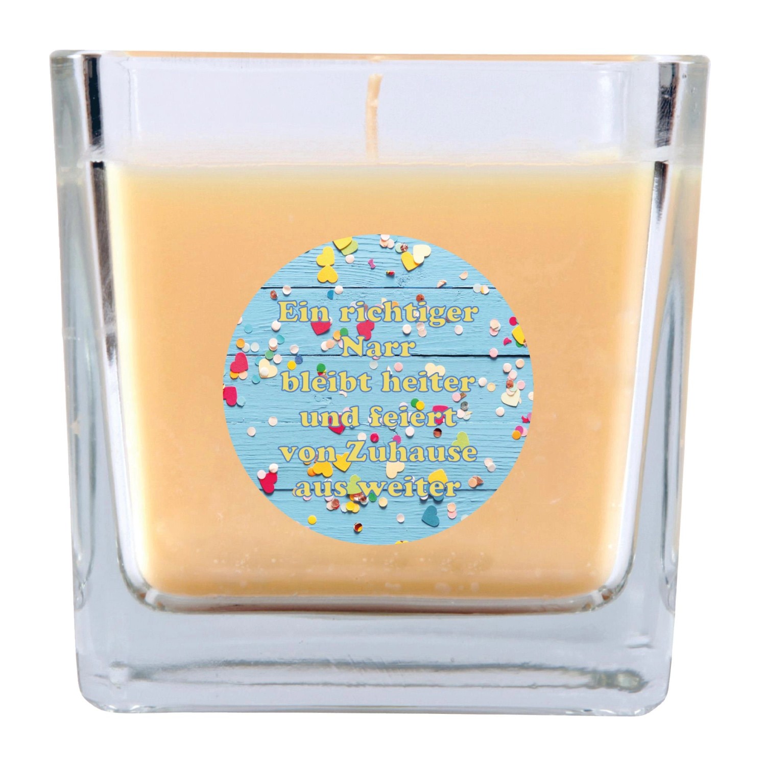 HS Candle Duftkerze & Glas Karneval Creme Viereck 50h