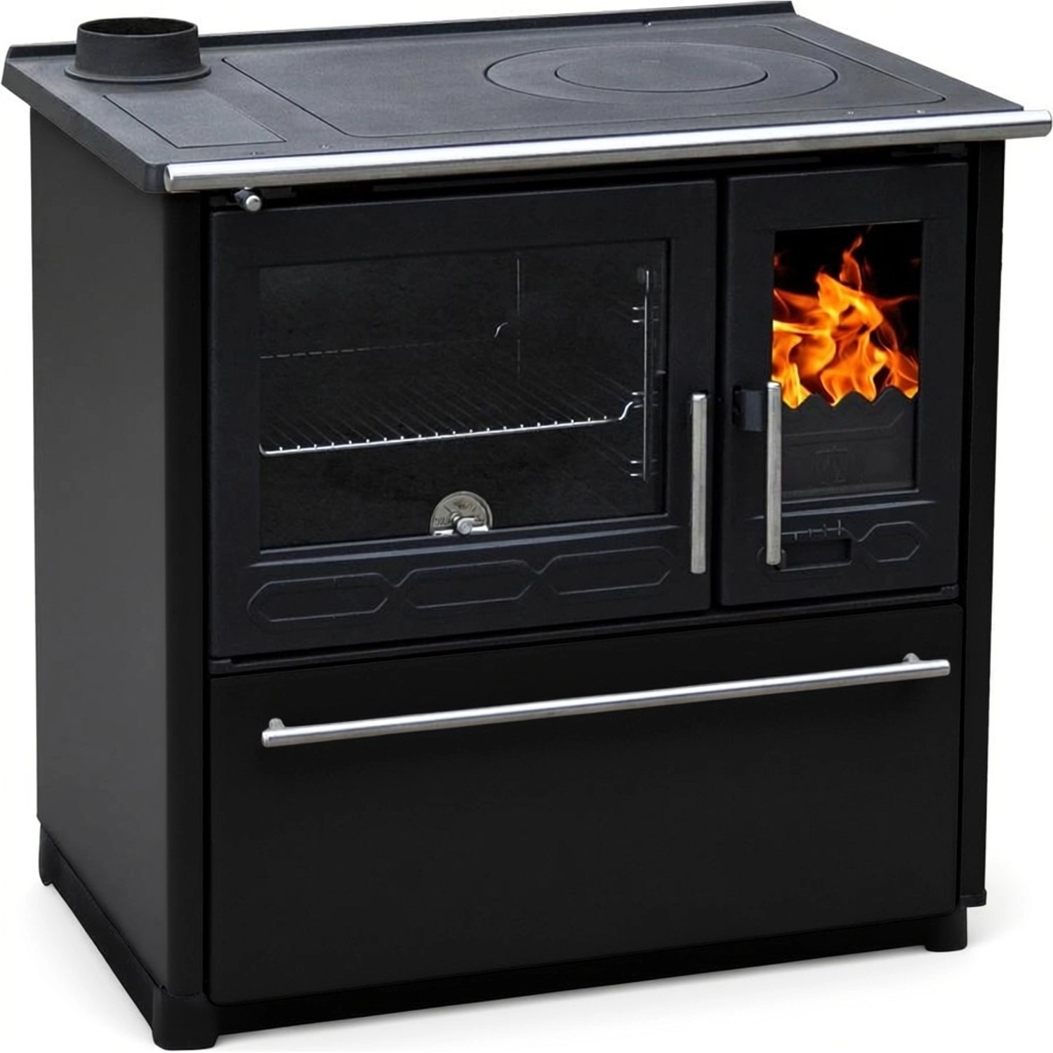 Plamen Küchenofen Holzherd 850 Glas Schwarz Linke Version und 8 kW