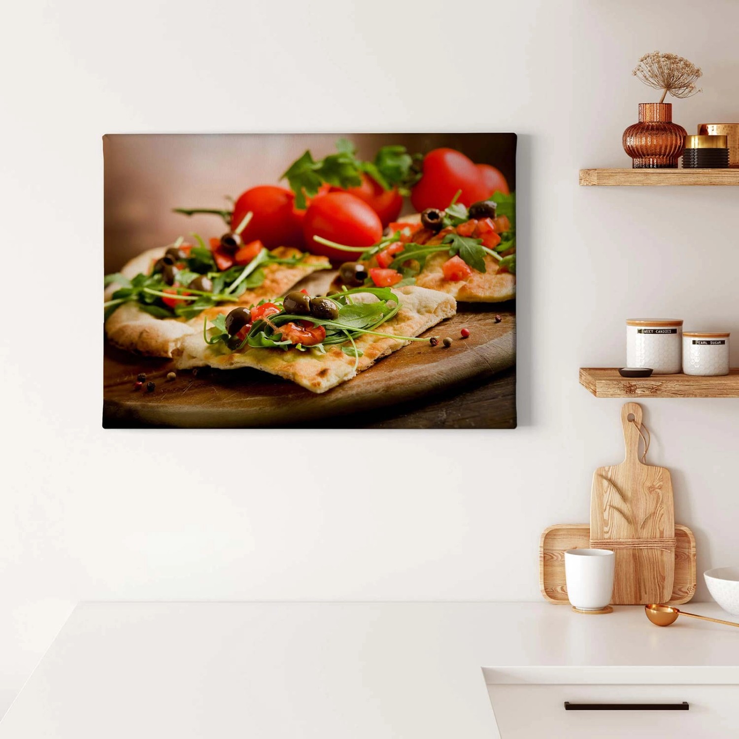 Bricoflor Pizza Bild Auf Leinwand Mediterranes Leinwand Bild Für Küche Deko Wandbild Mit Pizza Motiv In Rot Und Grün Für Küchen Und Restaurants