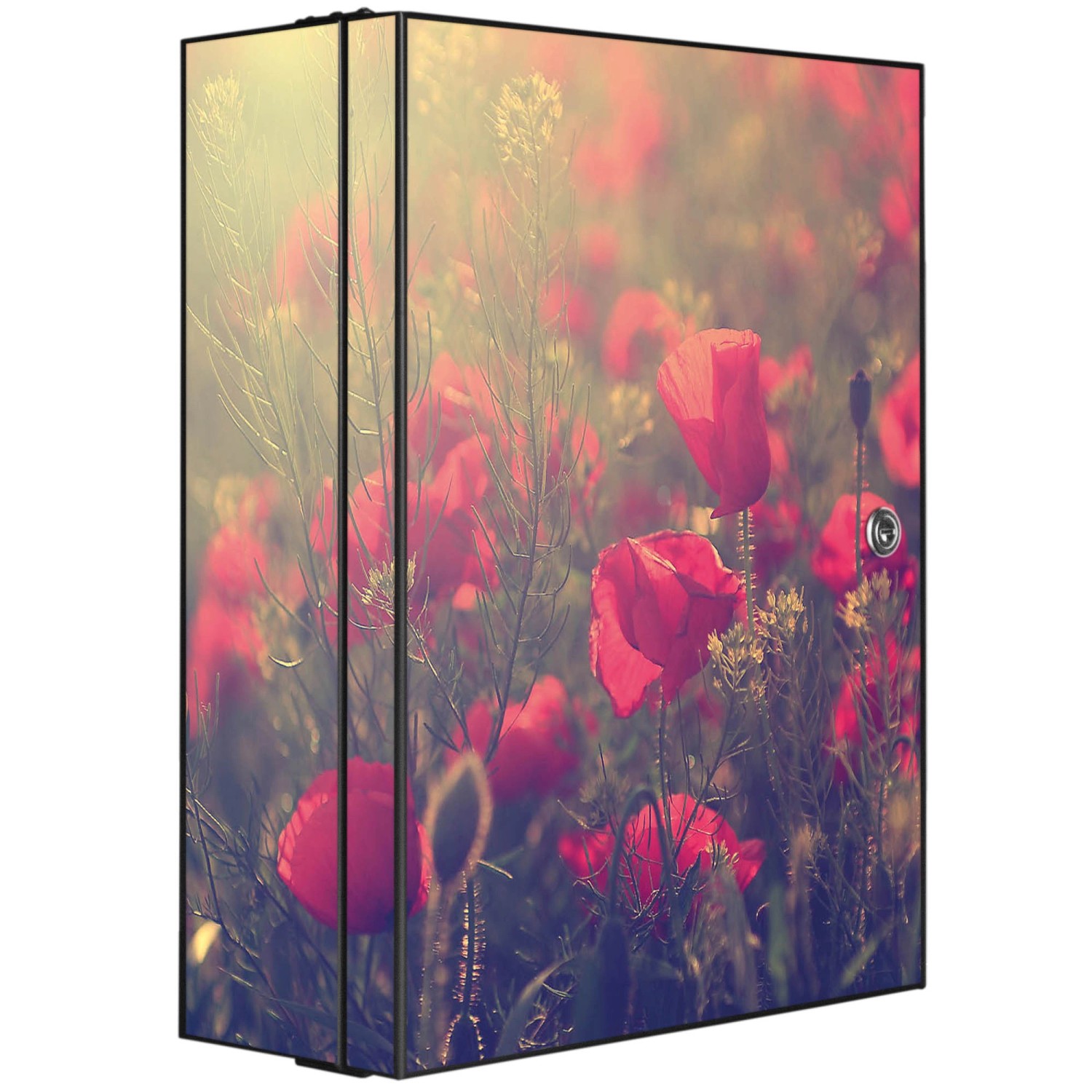 Banjado XXL Medizinschrank Abschliessbar 35x46x15cm Arzneischrank Anthrazit Aus Metall Mit Motiv Mohn