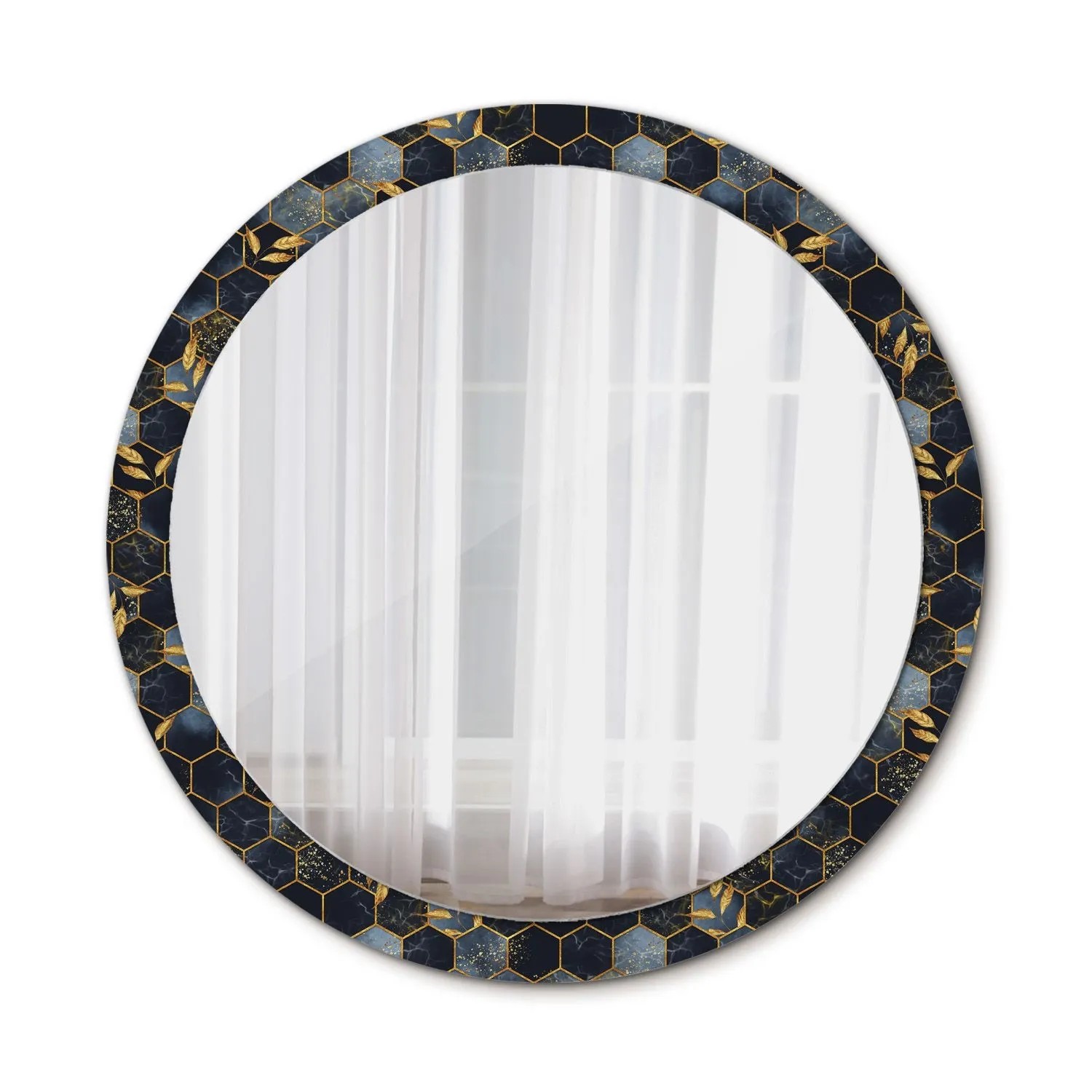 Tulup Spiegel mit Motivdruck Sechseckiger Marmor 100x100 cm Runder Spiegel Aufdruck Spiegel Ornament Spiegel Ornamente
