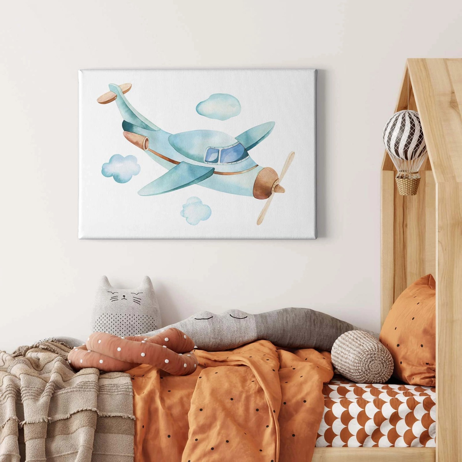 Bricoflor Kinderzimmer Wandbild Mit Flugzeug Aquarell Bild Auf Leinwand Ideal Für Babyzimmer Von Jungen Pastell Leinwandbild Mit Himmel Motiv