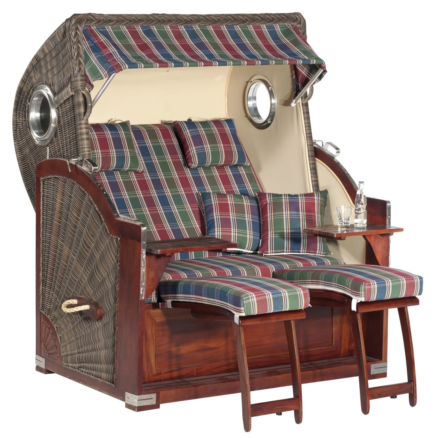 Natur24 Strandkorb Rustikal 500 Plus-Comfort 2-Sitzer Cappuccino / Rot