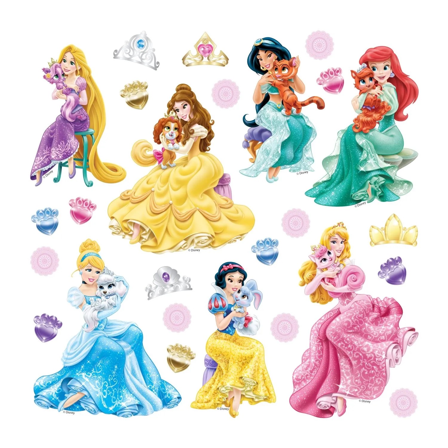 Disney Wandtattoo Prinzessinnen Grün Rosa und Gelb 30 x 30 cm 600236