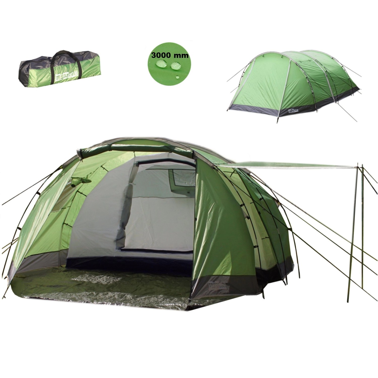 TRUTZHOLM Tunnelzelt für 4 Personen Familienzelt Campingzelt Grün