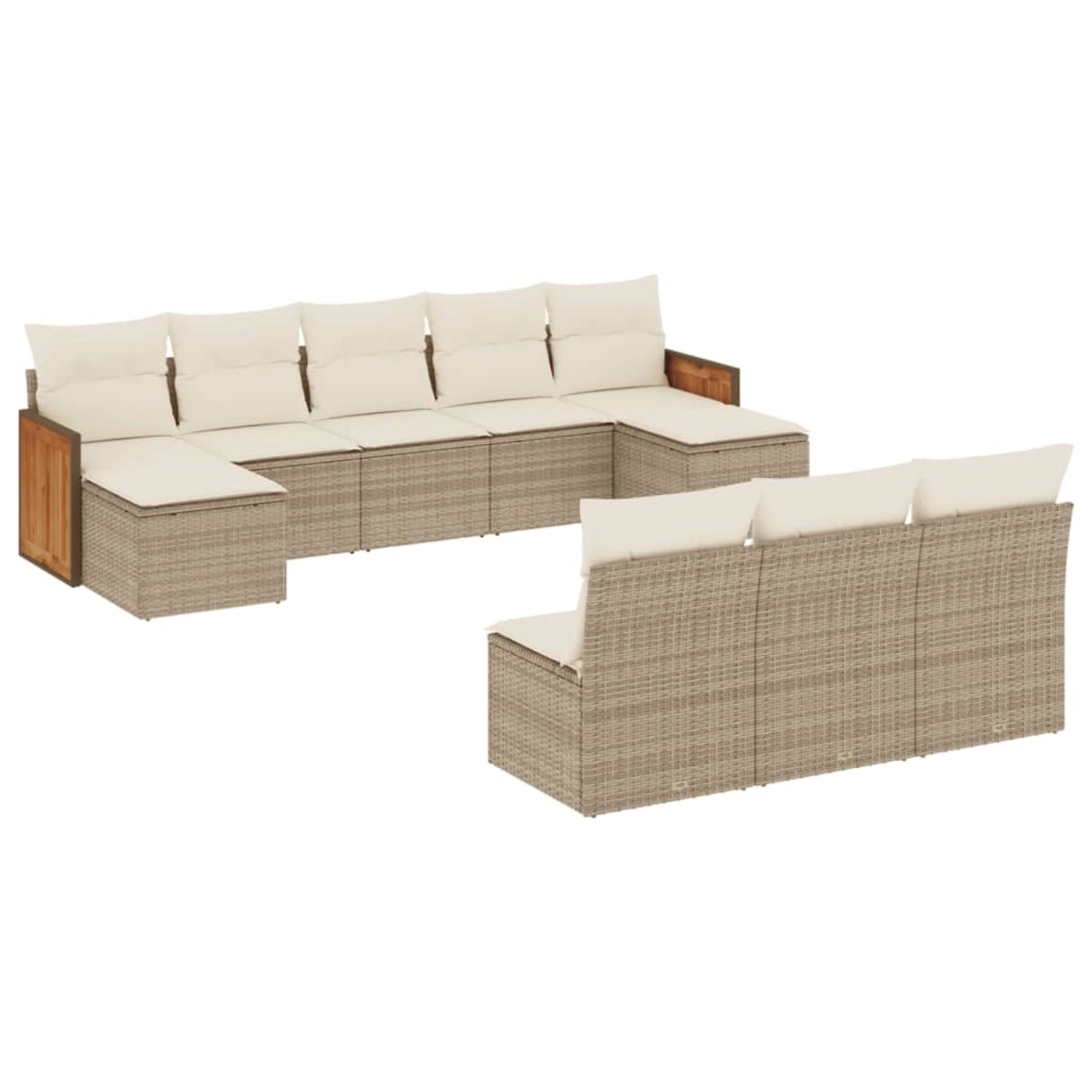 vidaXL 10-Tlg Garten-Sofagarnitur mit Kissen Beige Poly Rattan 3260469