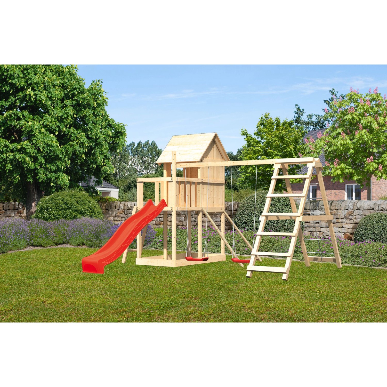 Karibu Stelzenhaus Frieda D.schaukel Kletterg. Netzrampe Rutsche Rot