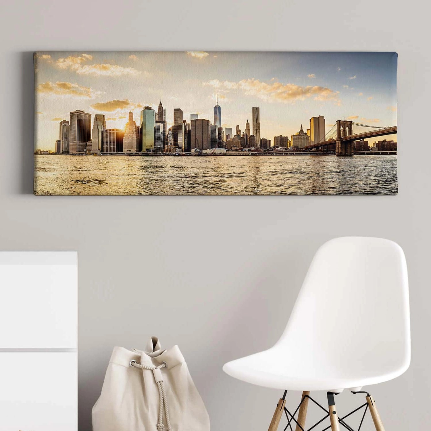 Bricoflor Leinwand Bild Mit Sonnenuntergang In Manhattan New York Auf Leinwand Ideal Für Küche Und Schlafzimmer Modernes Stadt Wandbild Als Panorama