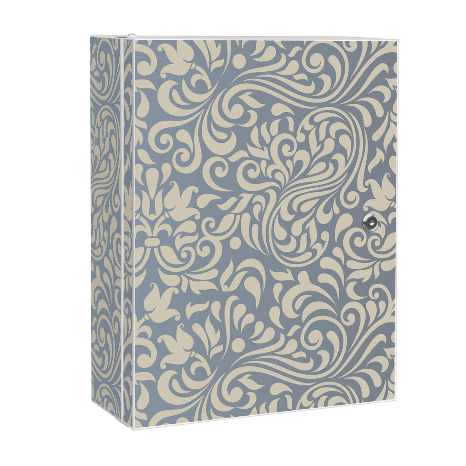 Banjado XXL Medizinschrank Abschliessbar 35x46x15cm Arzneischrank Weiß Aus Metall Mit Motiv Blaues Ornament