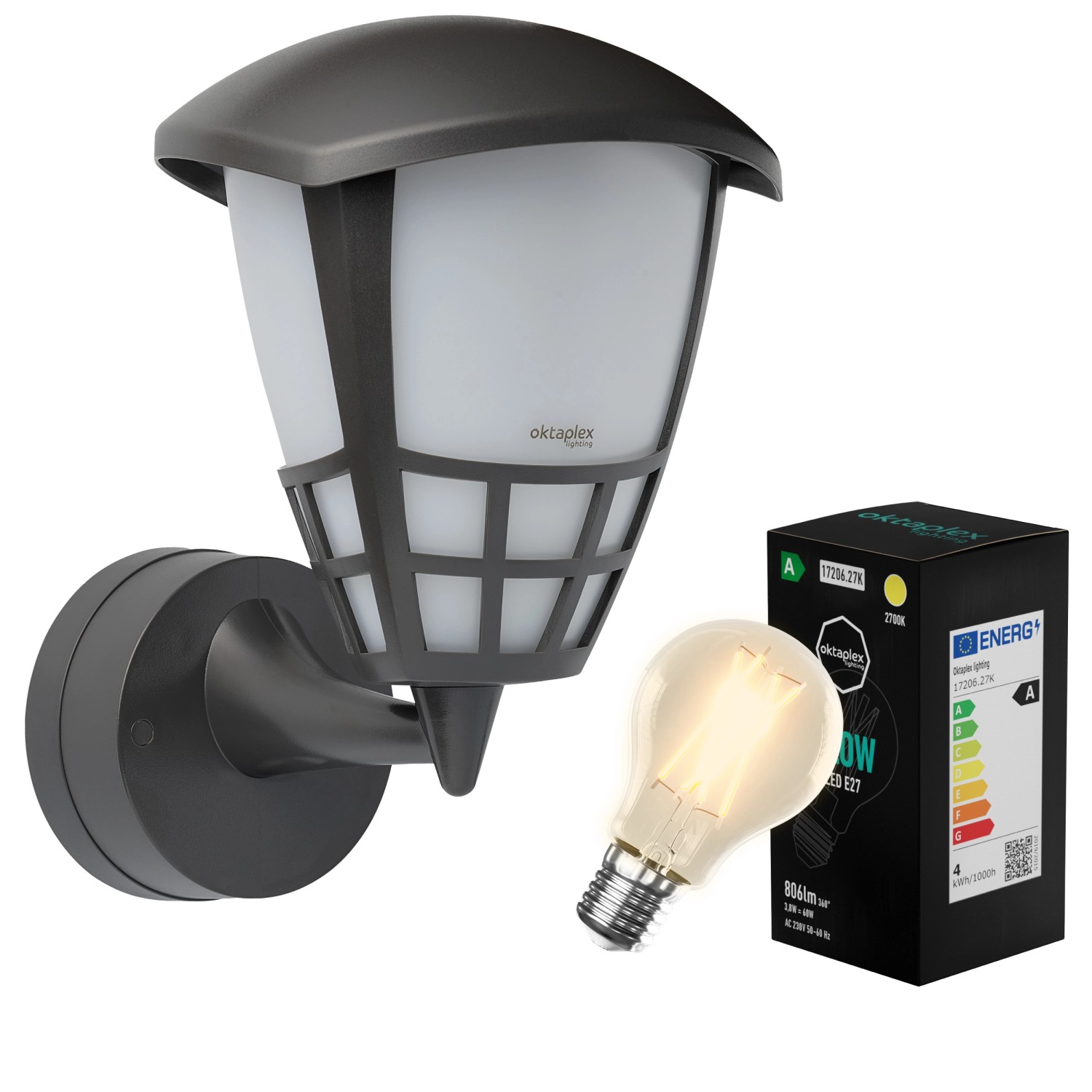 Oktaplex Bel Außenlampe mit E27 Leuchtmittel Warmweiß Außenleuchte 230V IP54 Anthrazit