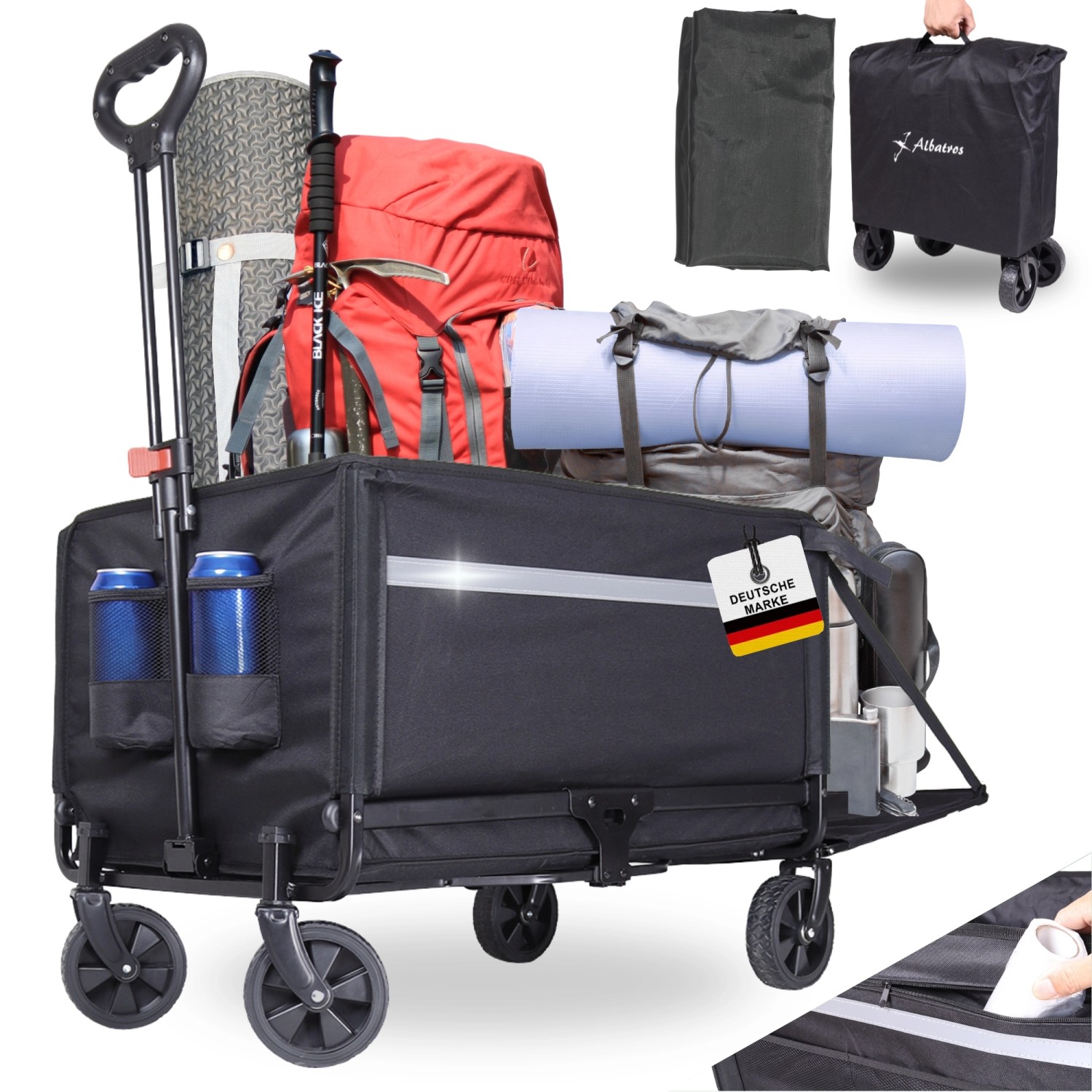 Albatros Bollerwagen Klappbar 120L mit Flaschenöffner & Getränkehalter
