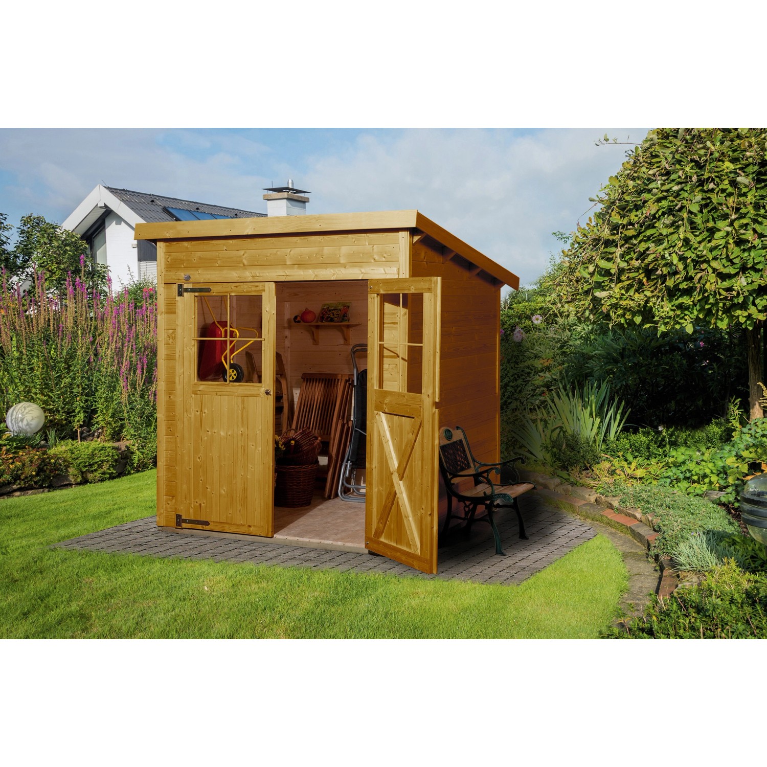 Holz-Gartenhaus 325 Gr. 1 Pultdach Eiche Hell Lasiert 200 cm x 198 cm